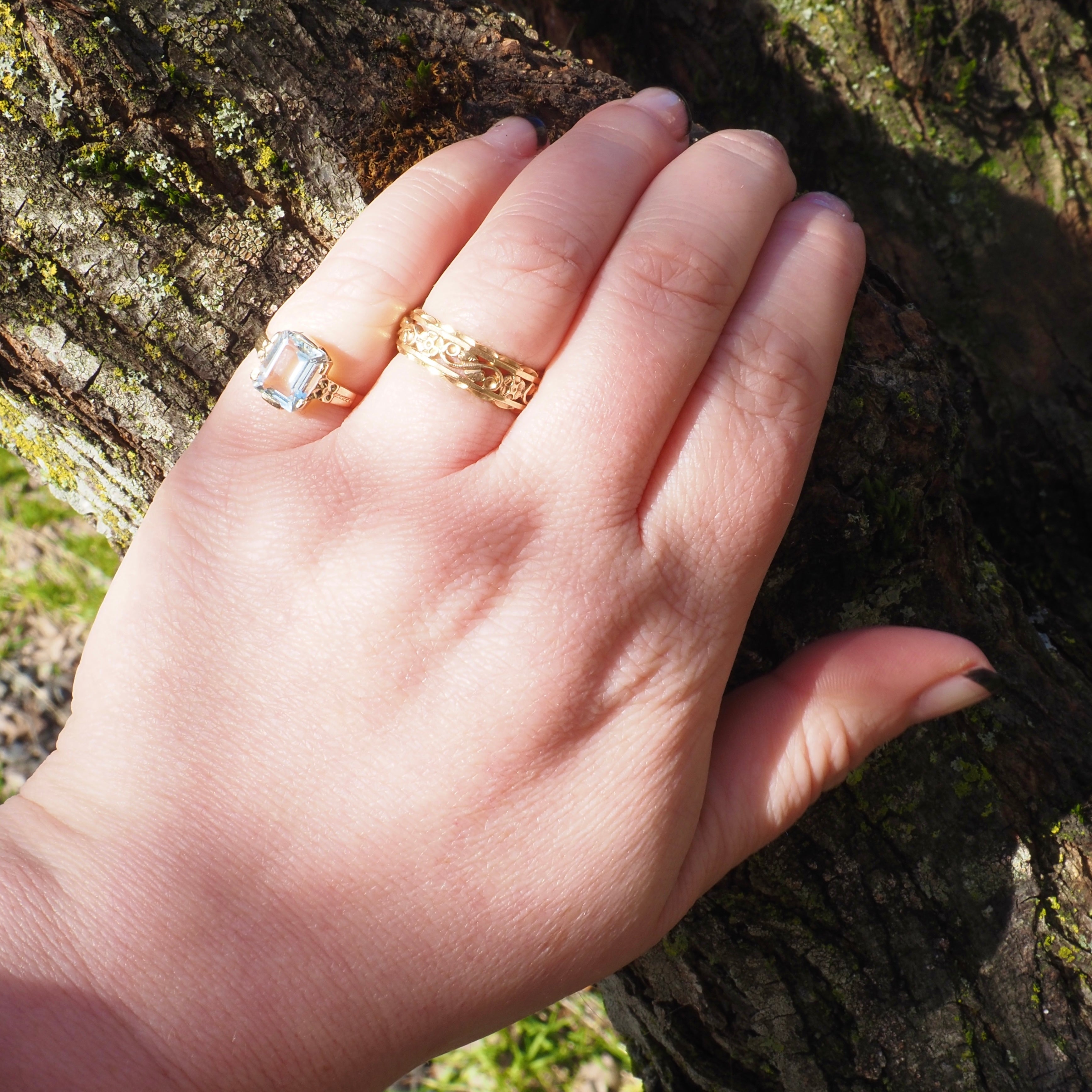 Vintage Art Deco Style Aquamarine 10k Gold Ring