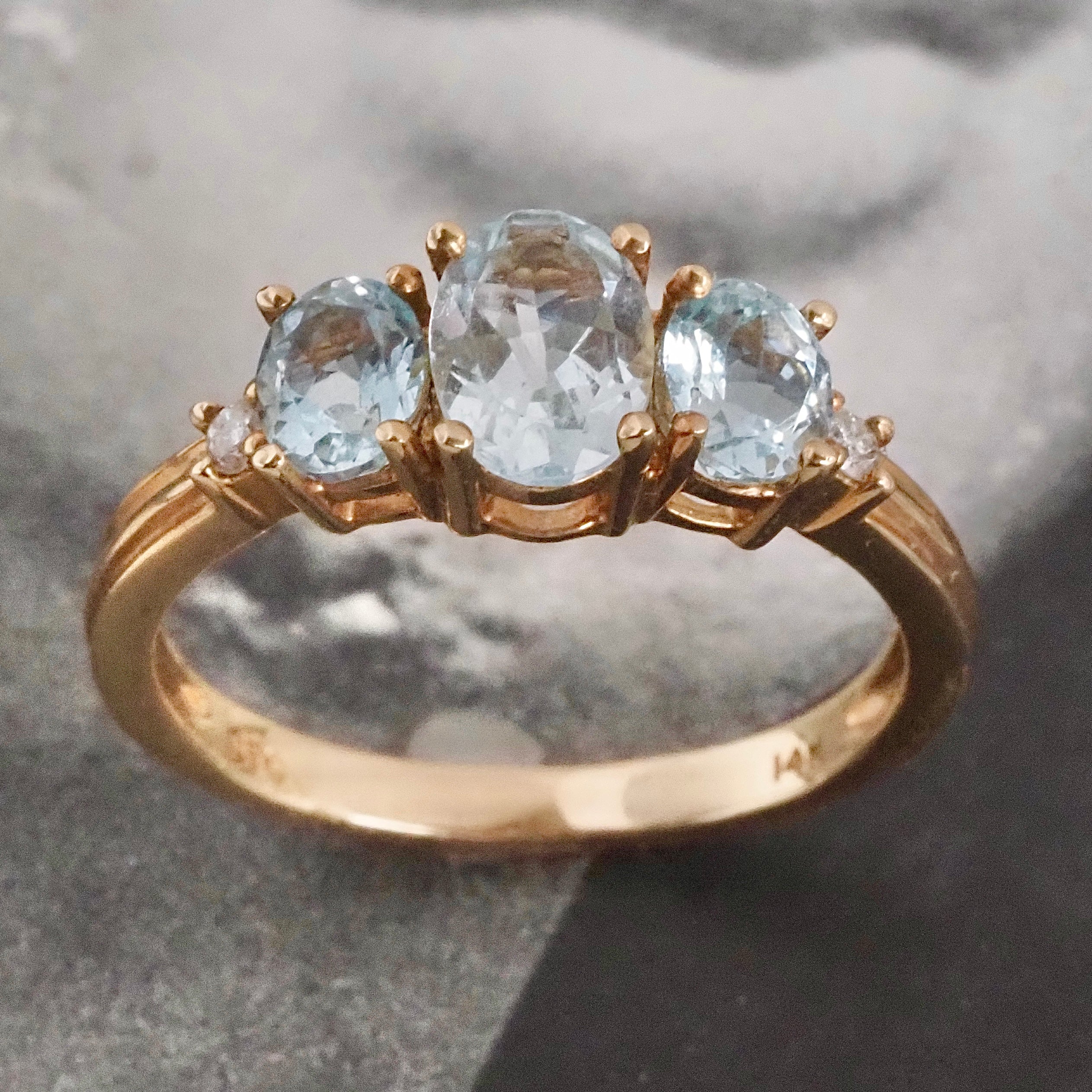 Vintage Aquamarine Trilogy 14k Gold Ring