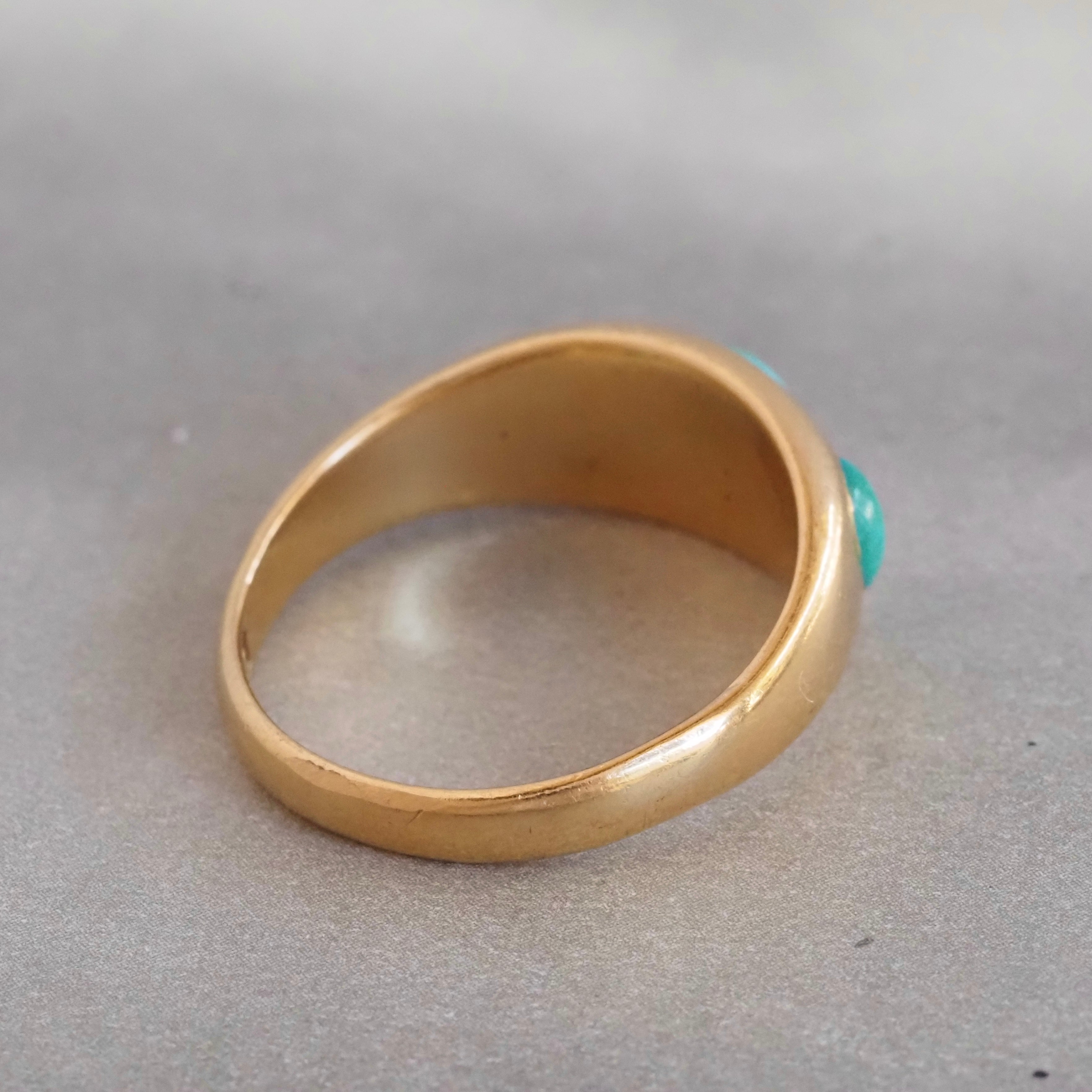 Antique Victorian Turquoise Flush Set Trilogy 18k Gold Ring