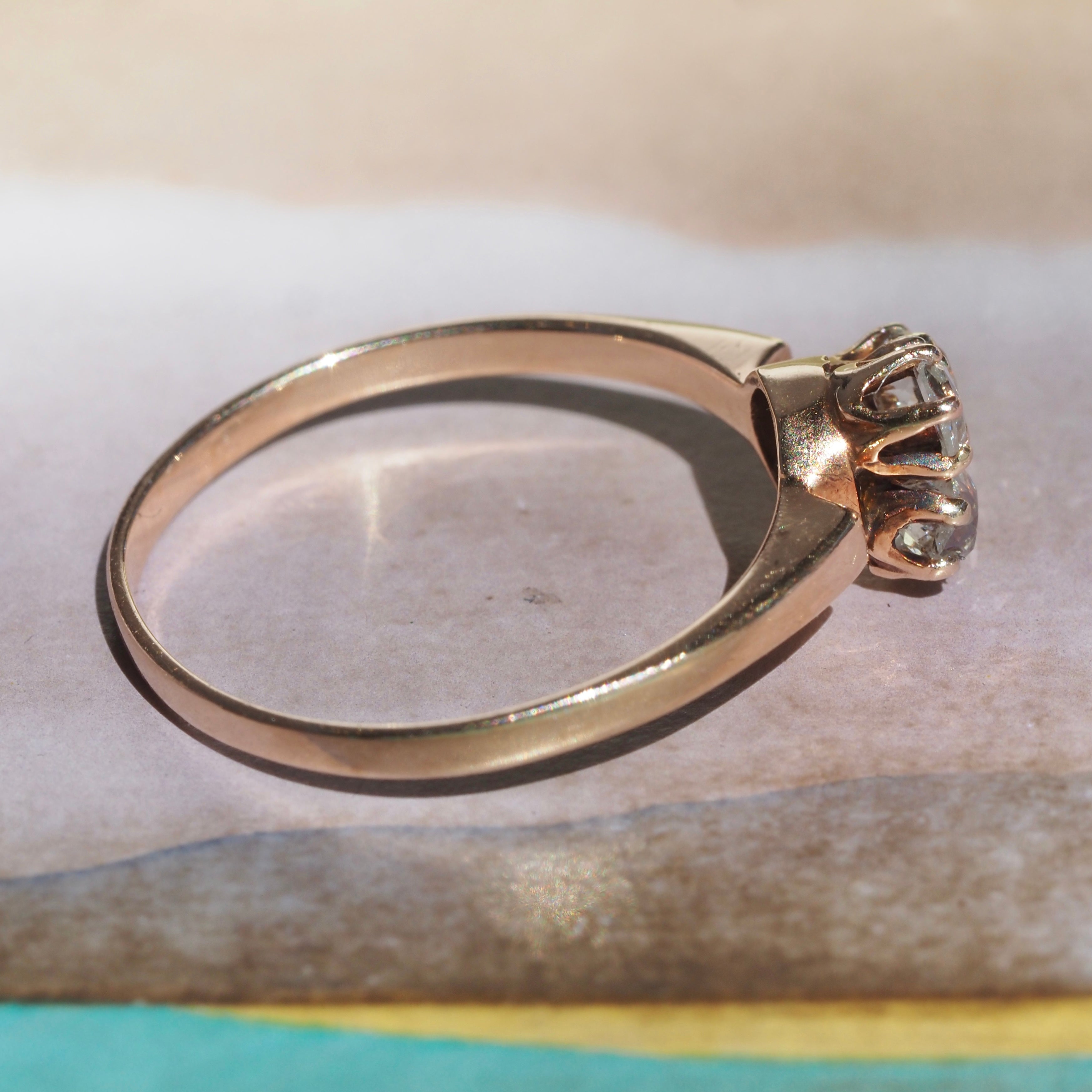 Antique Victorian Old Mine Cut and Rose Cut Diamond Trio 10K Ring