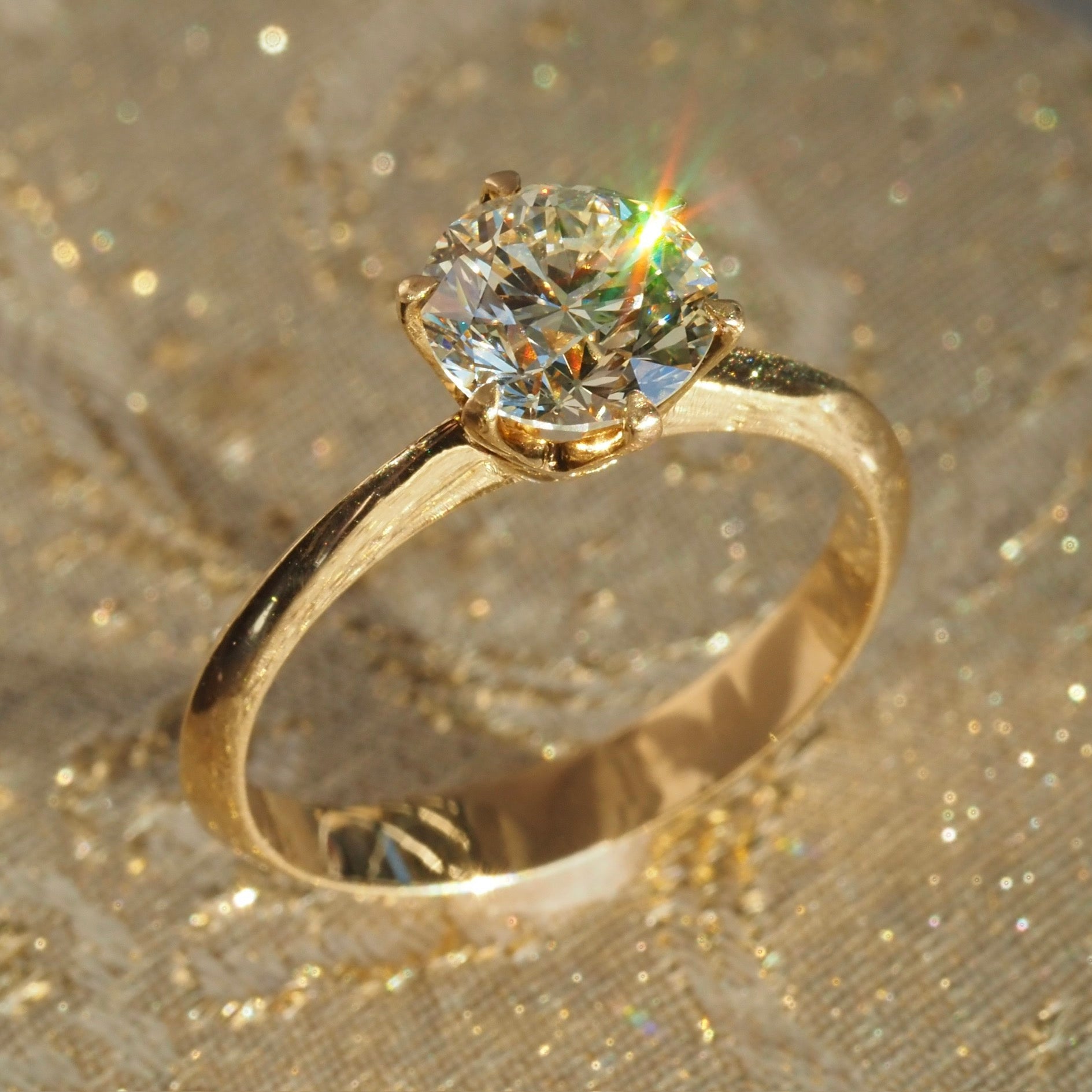 Vintage French 1.43ct Old European Cut Diamond 18k Gold Engagement Ring