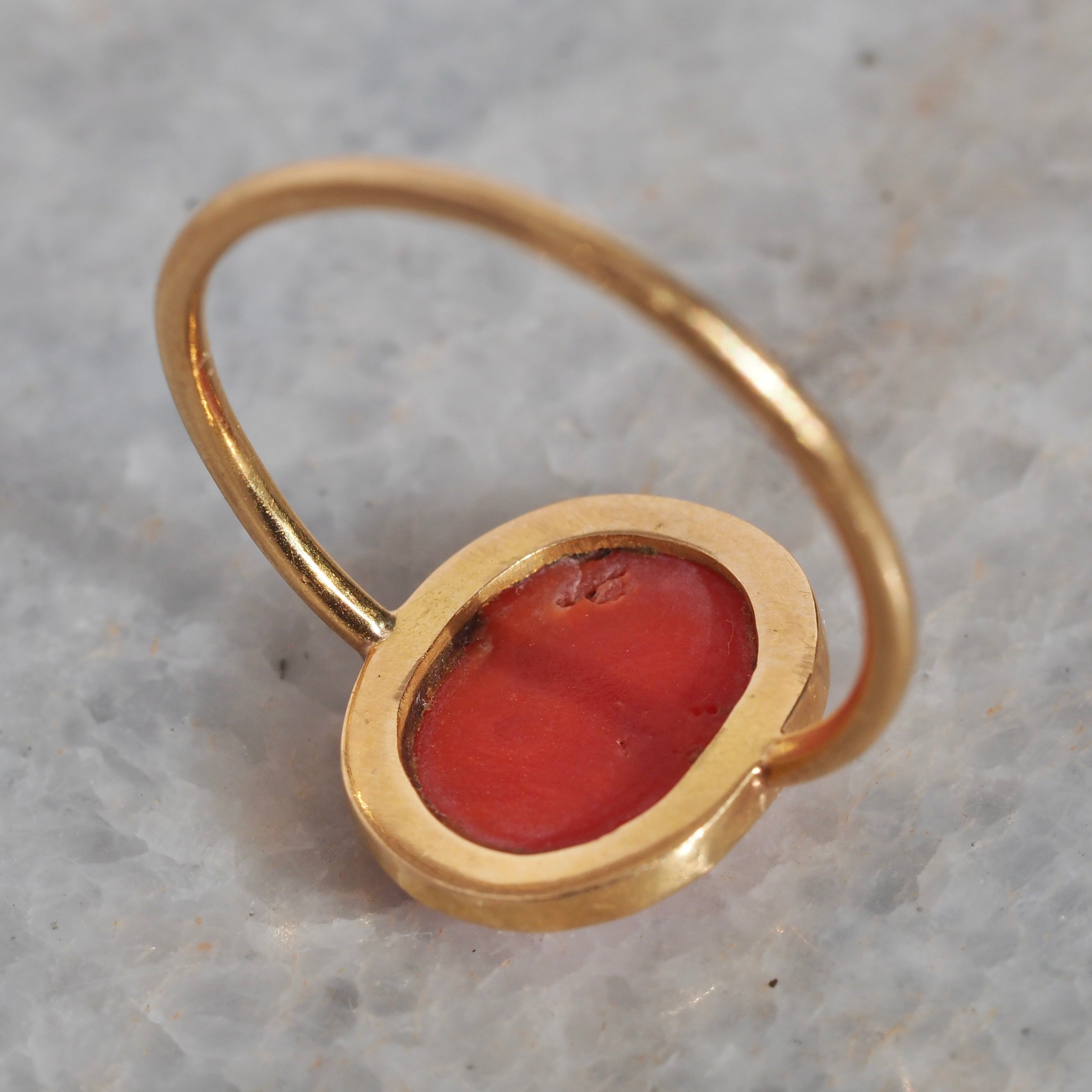 Antique Italian 22k Gold Bezel Set Coral Ring