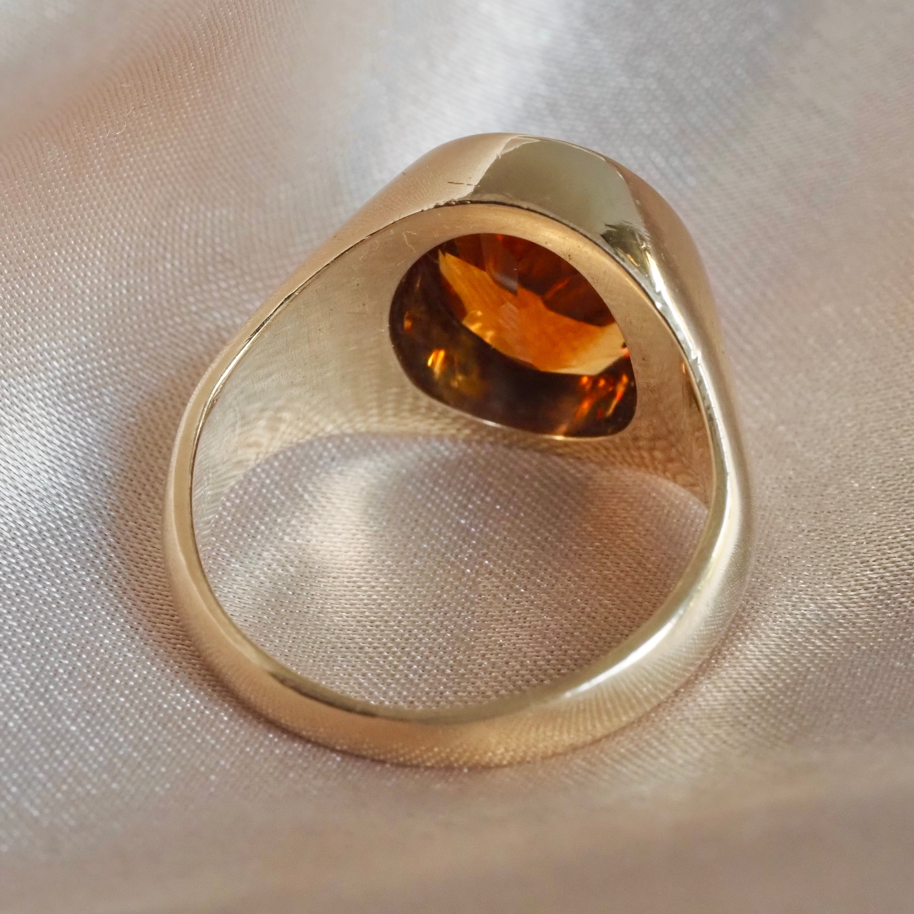 Vintage English Citrine 9k Gold Signet Ring