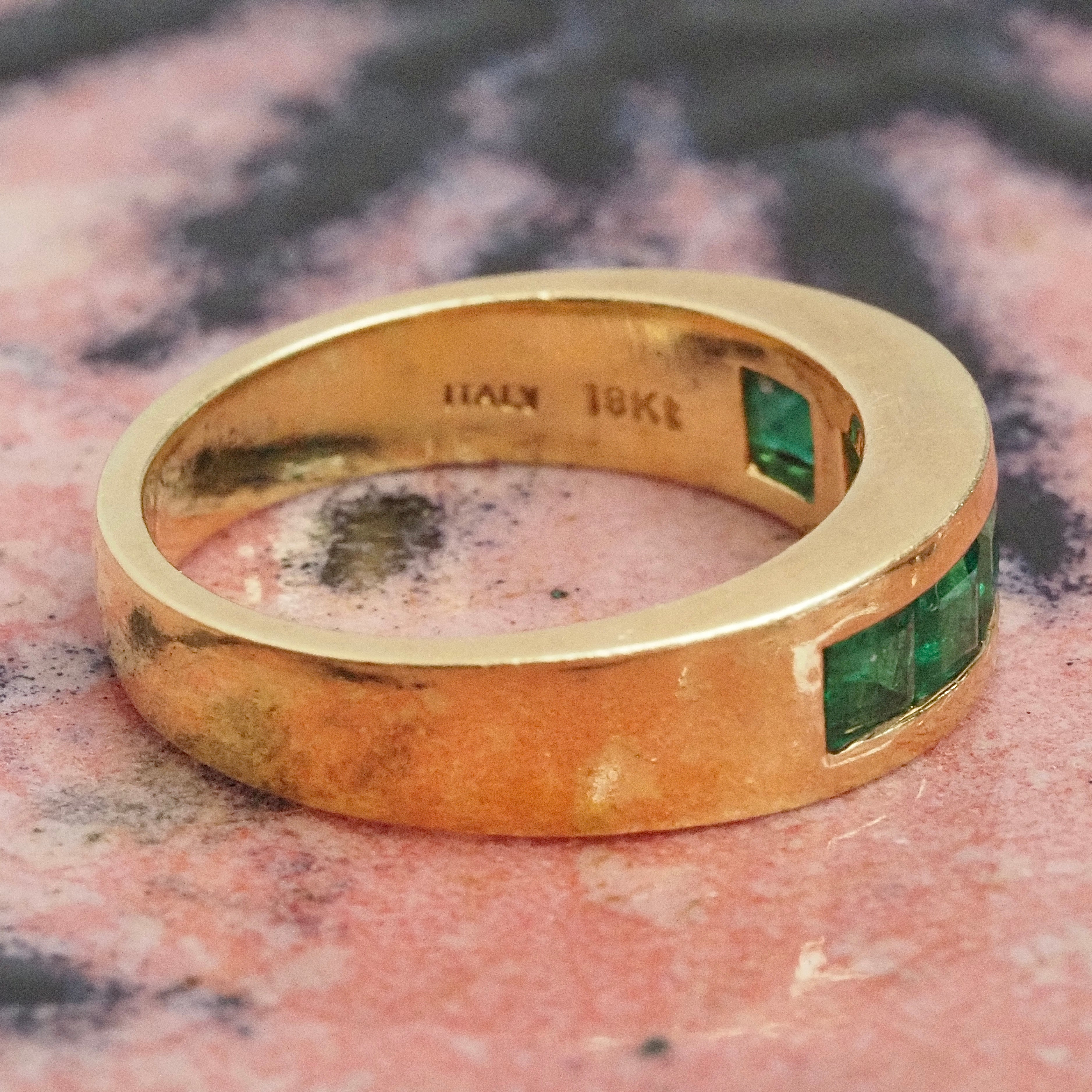 Vintage Italian 18k Gold Emerald Channel Set Band