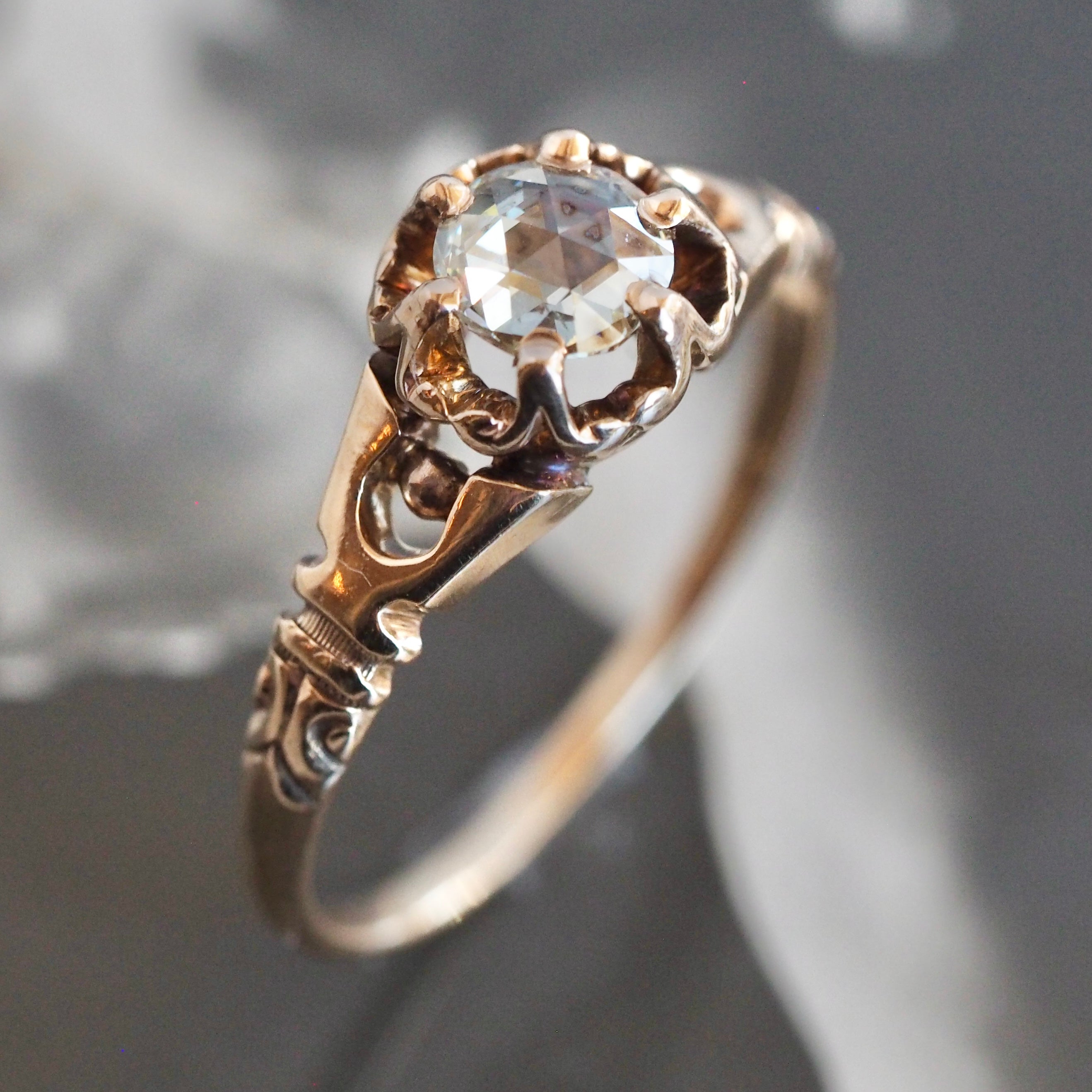 Antique Victorian 14k Gold Rose Cut Diamond Ring