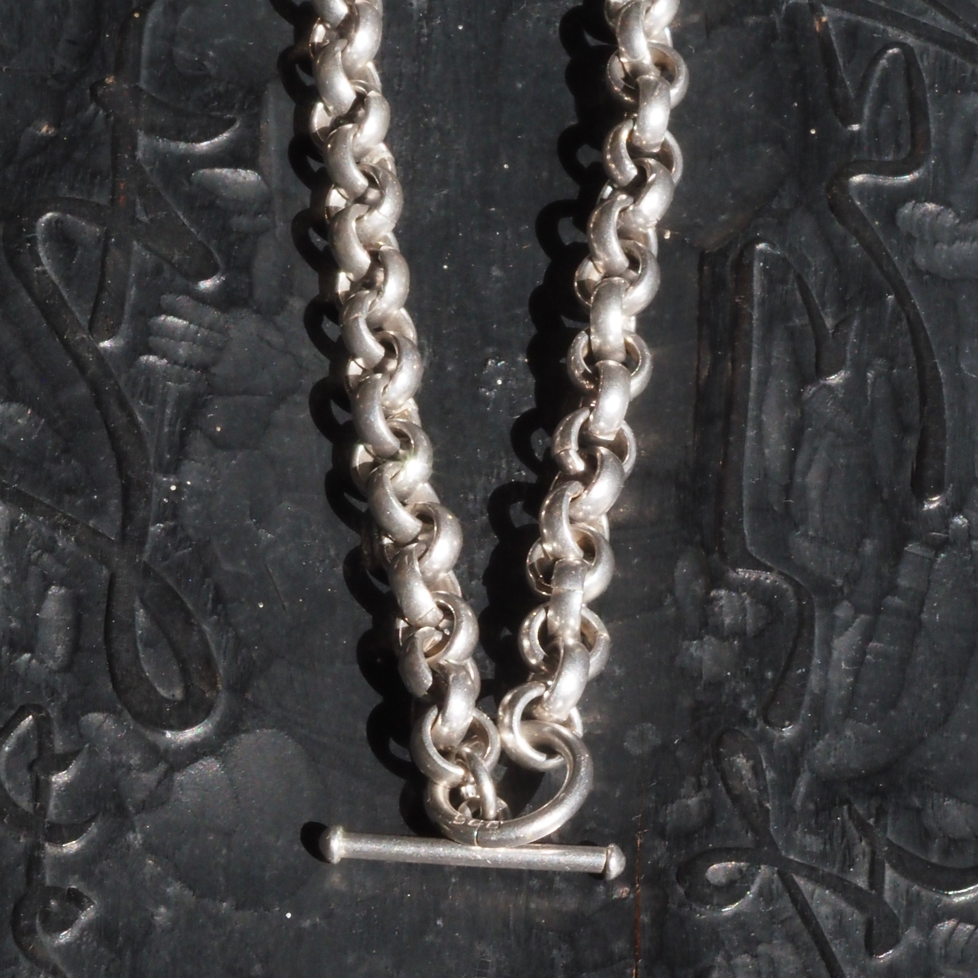 Vintage Sterling Silver Rolo Link Chain Toggle Necklace