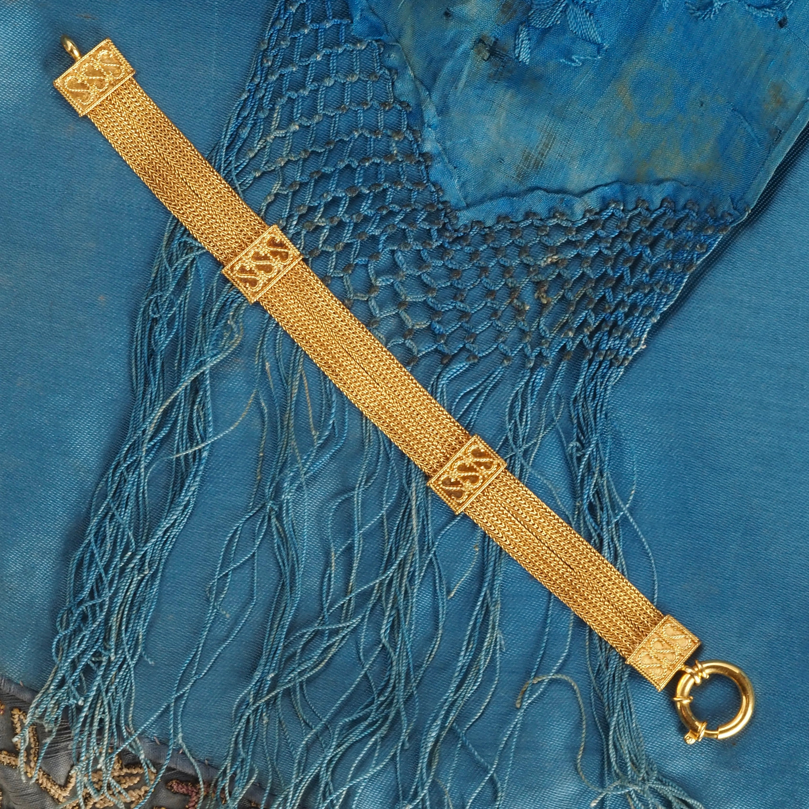 Vintage Portuguese Woven Panel 19k Gold Bracelet