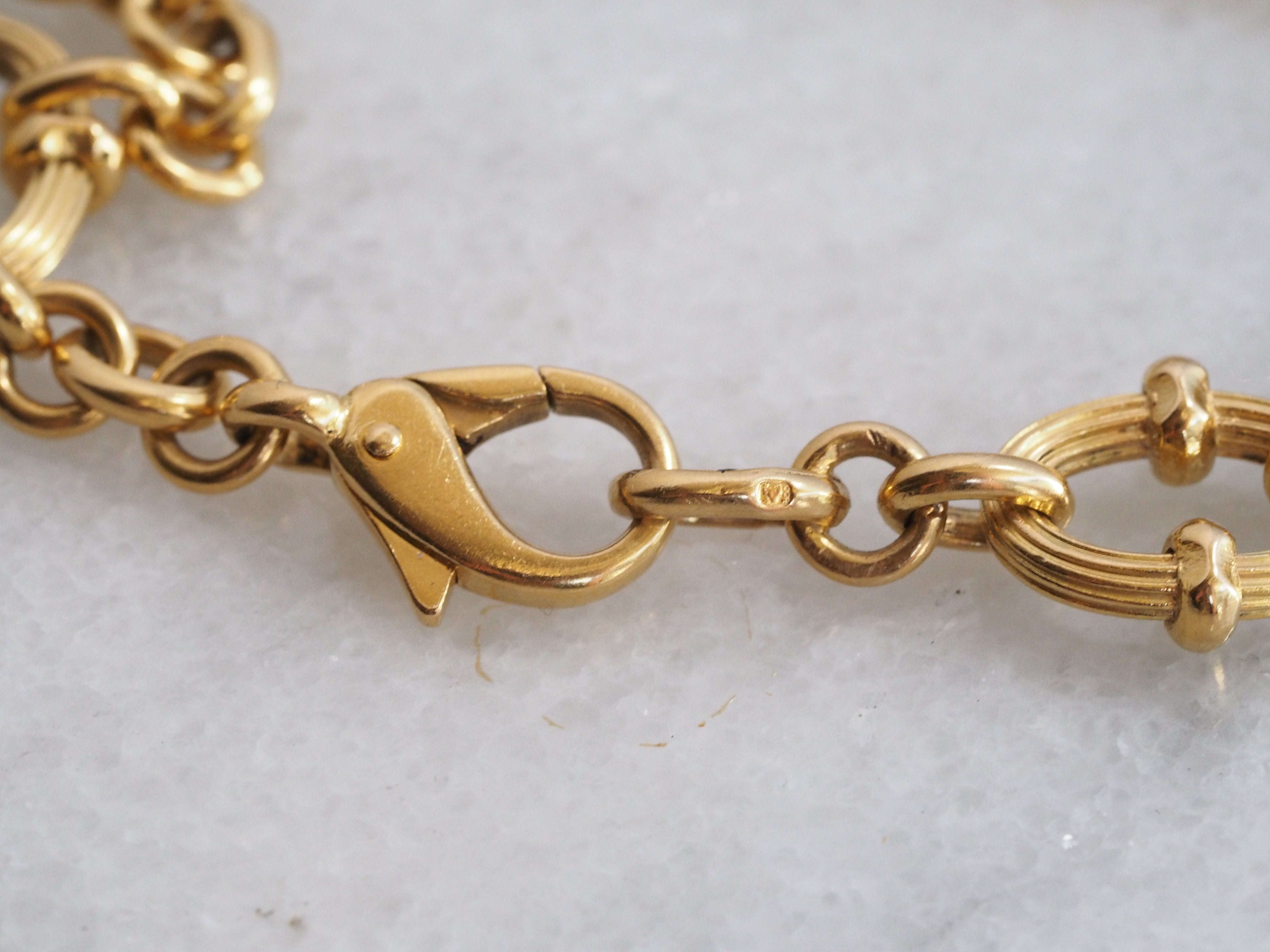 Vintage Portuguese 19k Gold Ridged 8" Chain Bracelet