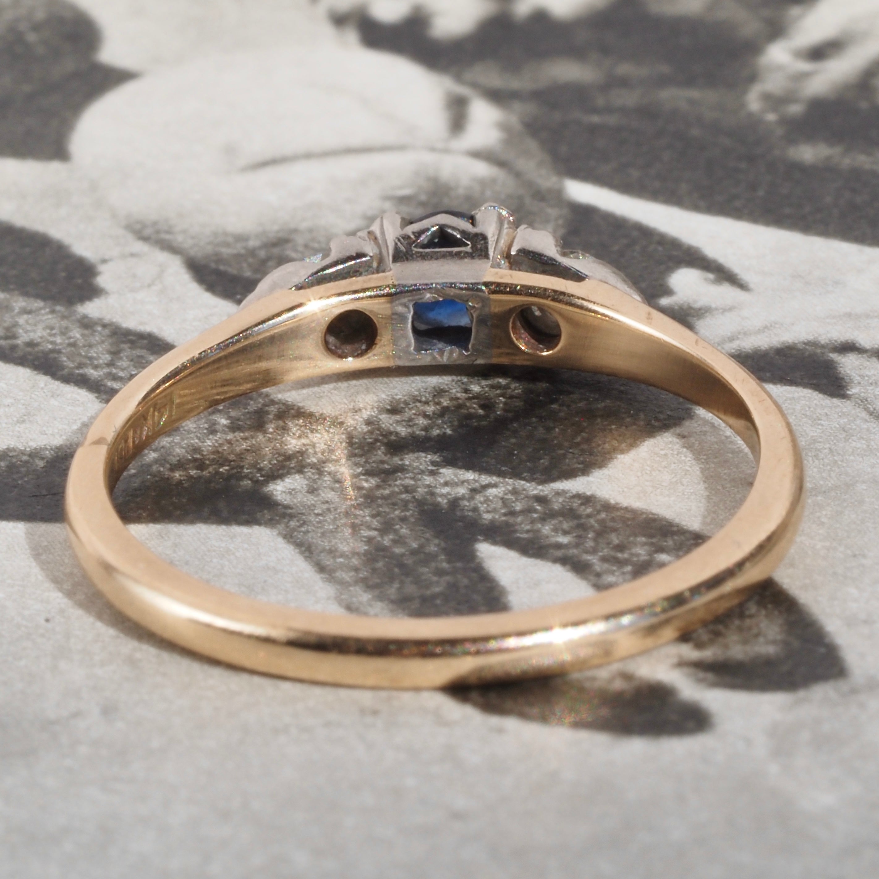 Antique Sapphire and Diamond 14k Gold Two-Tone ring