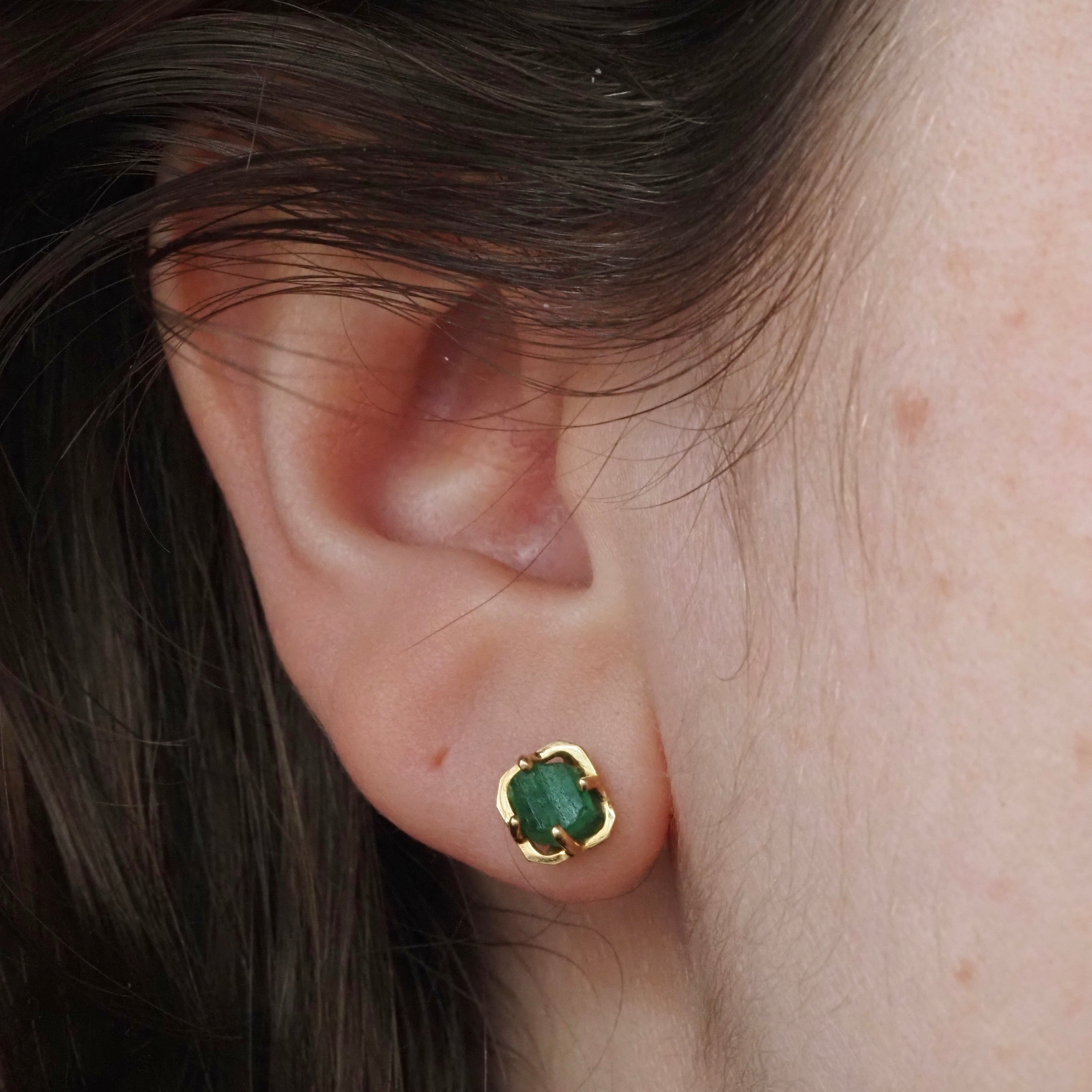 Vintage Rough Emerald 18k Gold Earrings