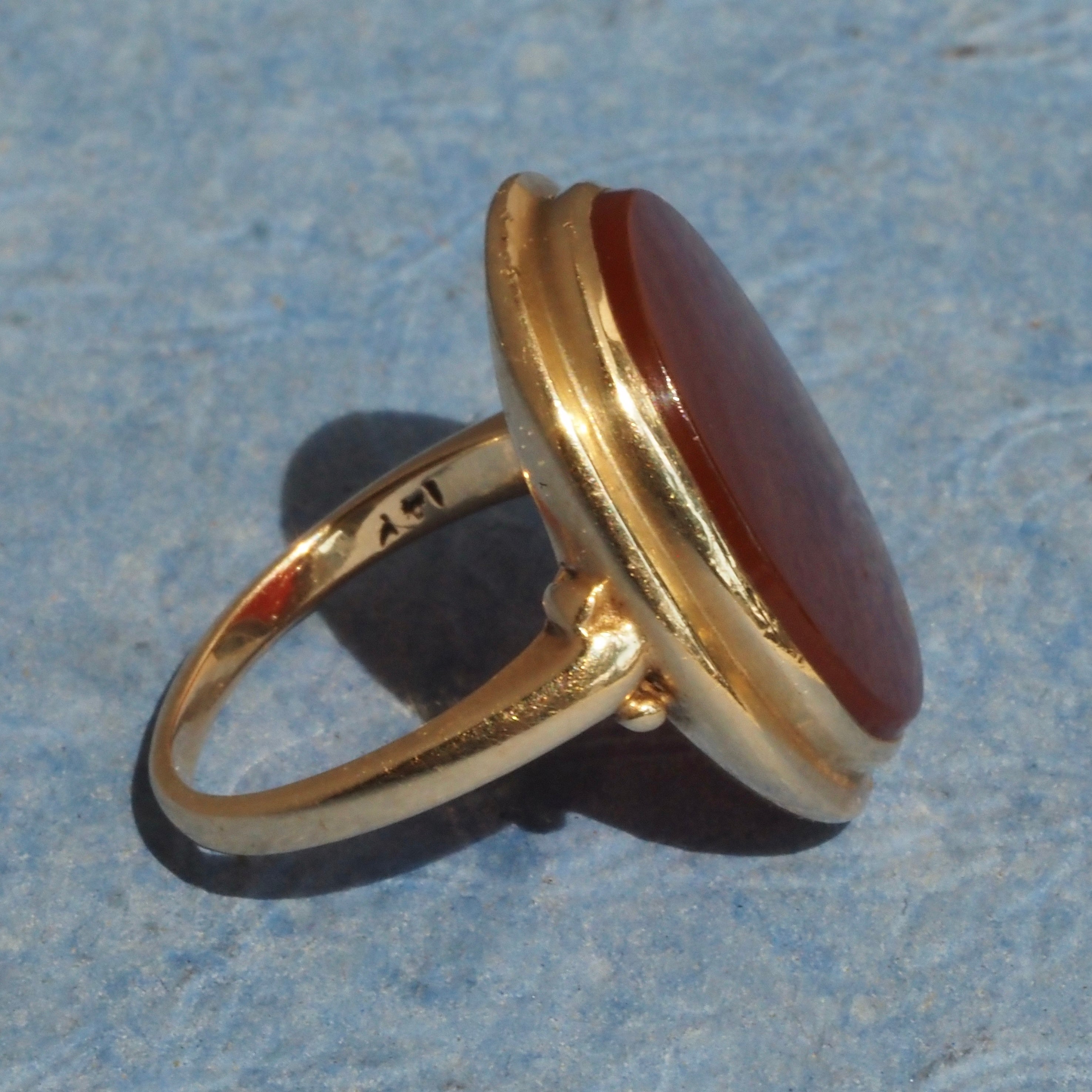 Antique Wide Oval Carnelian 14k Gold Ring