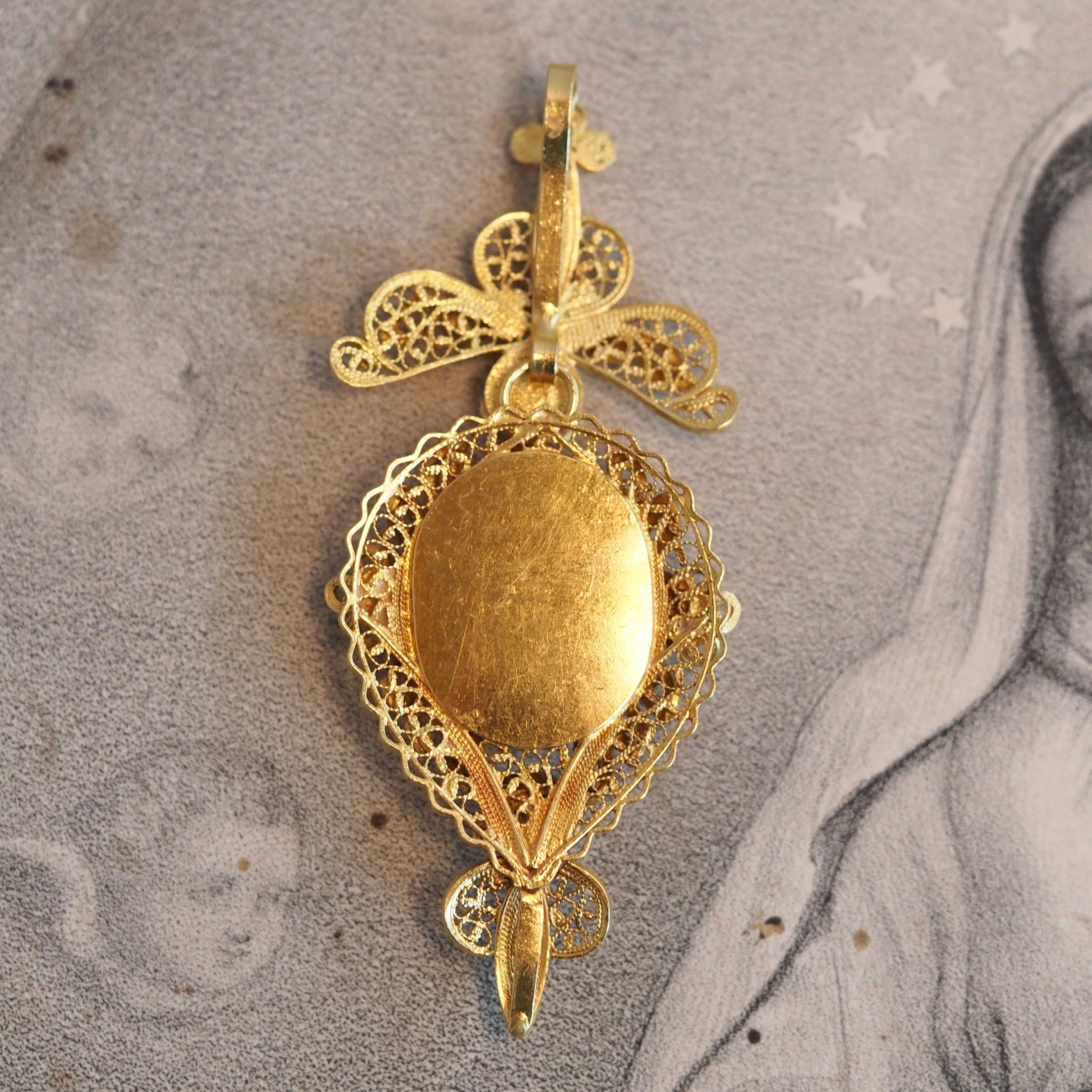 Antique Portuguese 19k Gold Enamel Reliquary Pendant