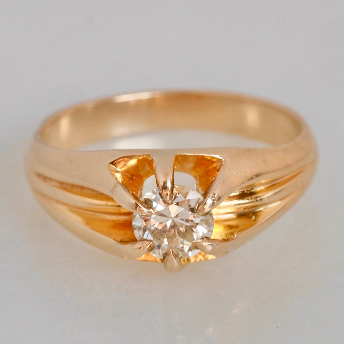 Antique 14k Gold Transitional Diamond Belcher Set Ring