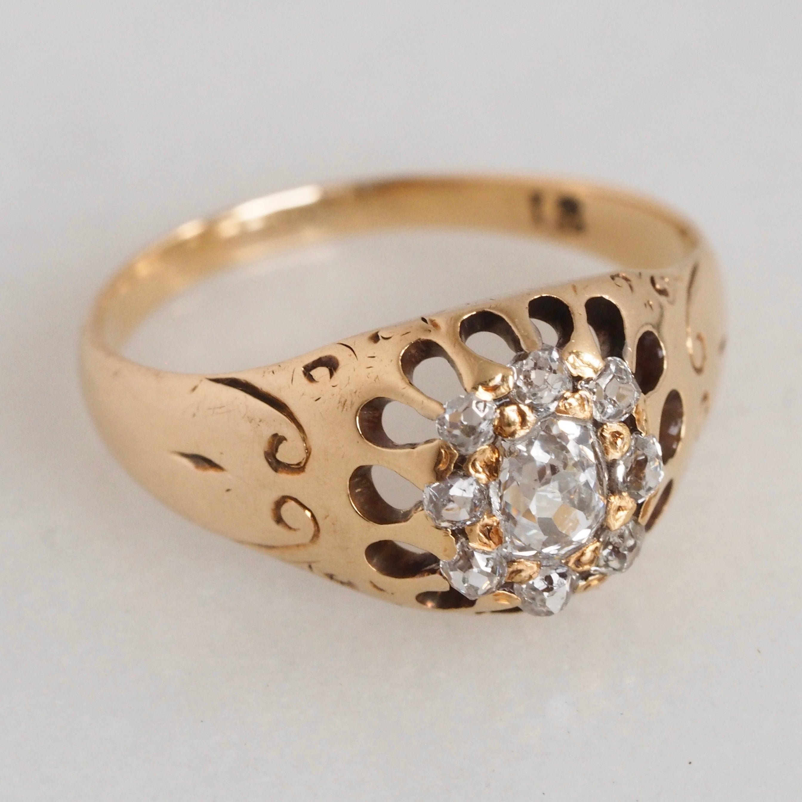 Antique Victorian 18k Gold Old Mine Cut Diamond Cluster Ring
