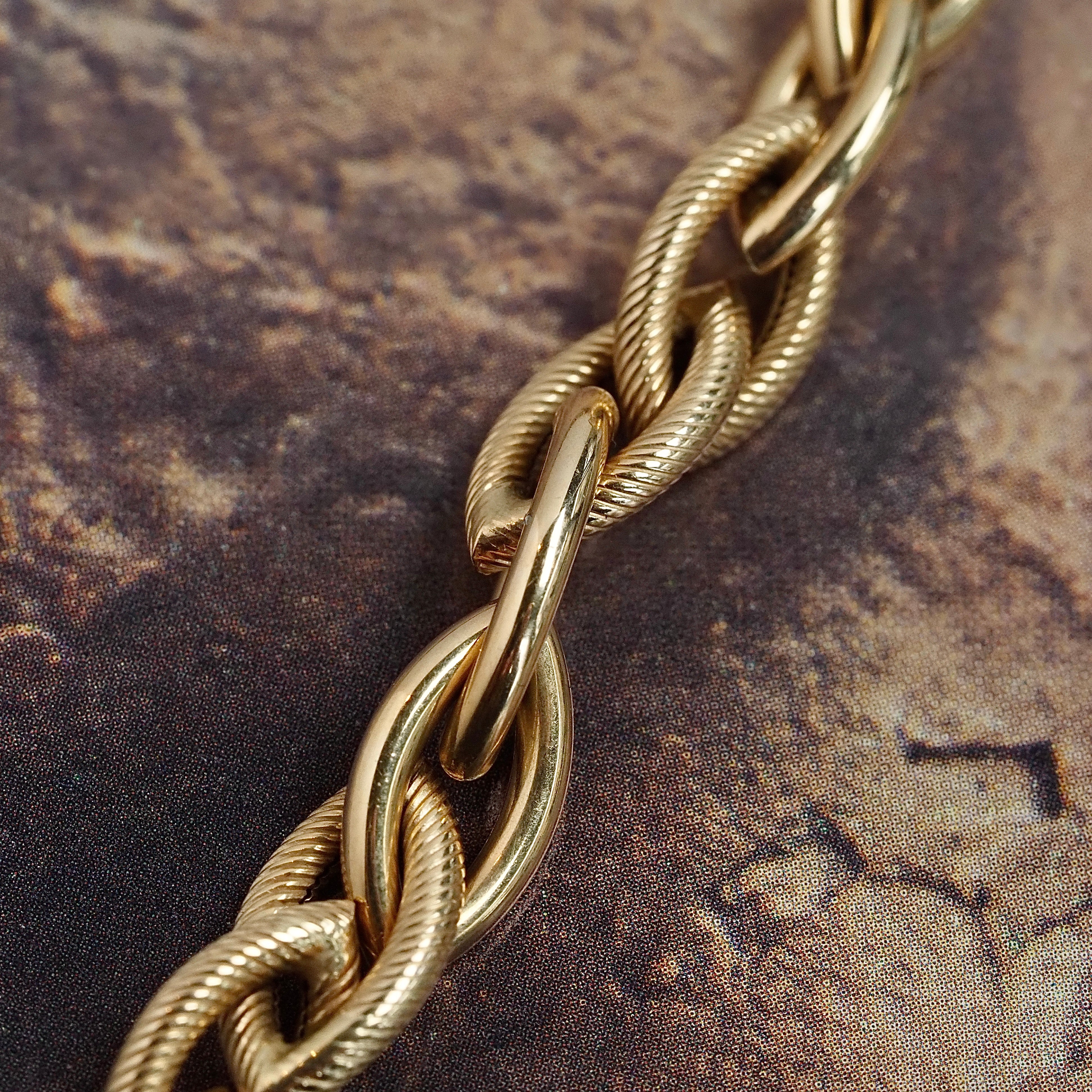 Vintage Italian Textured Link 14k Gold Chain Necklace