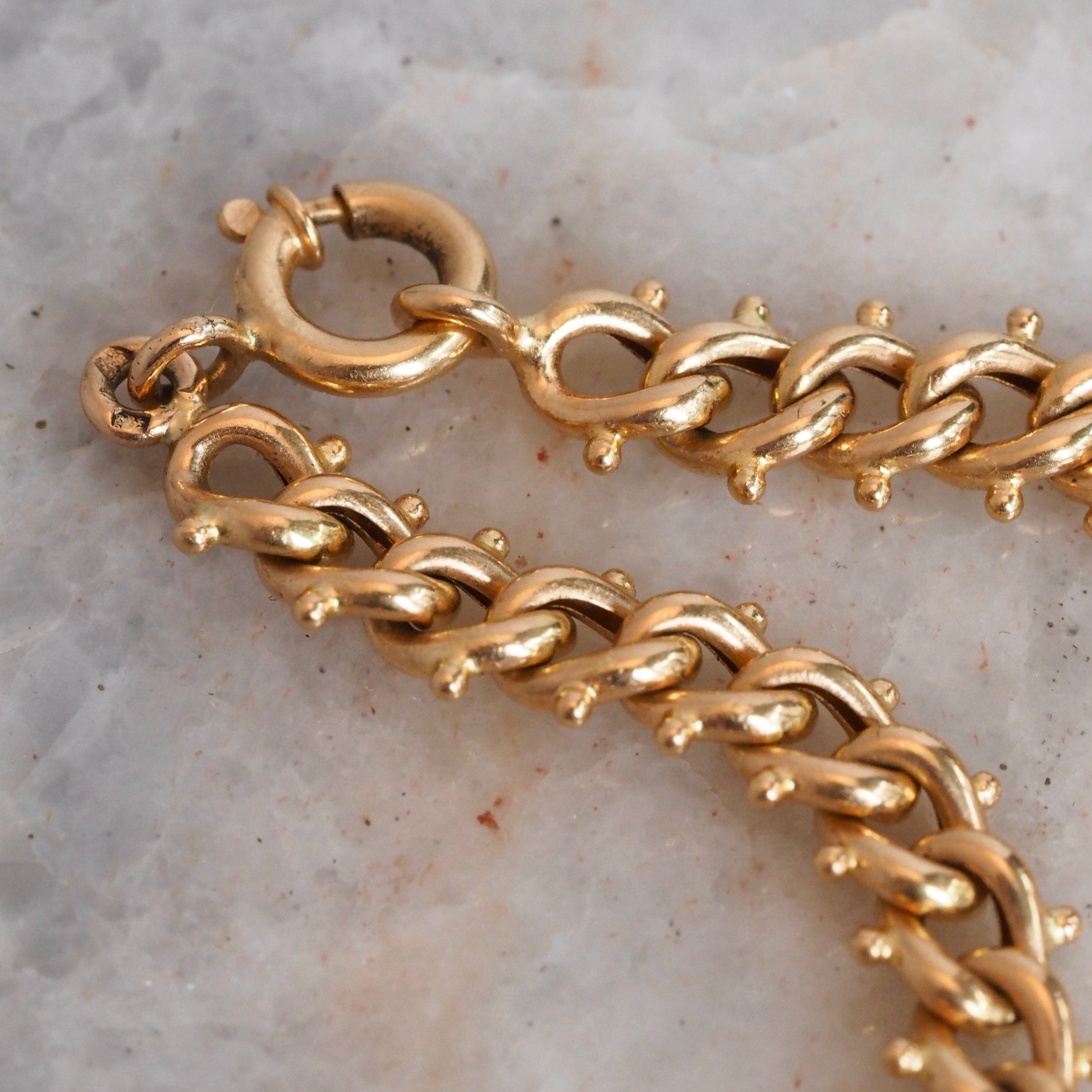 Vintage Portuguese 19K Gold Quilópode Beaded Curb Link Chain Necklace