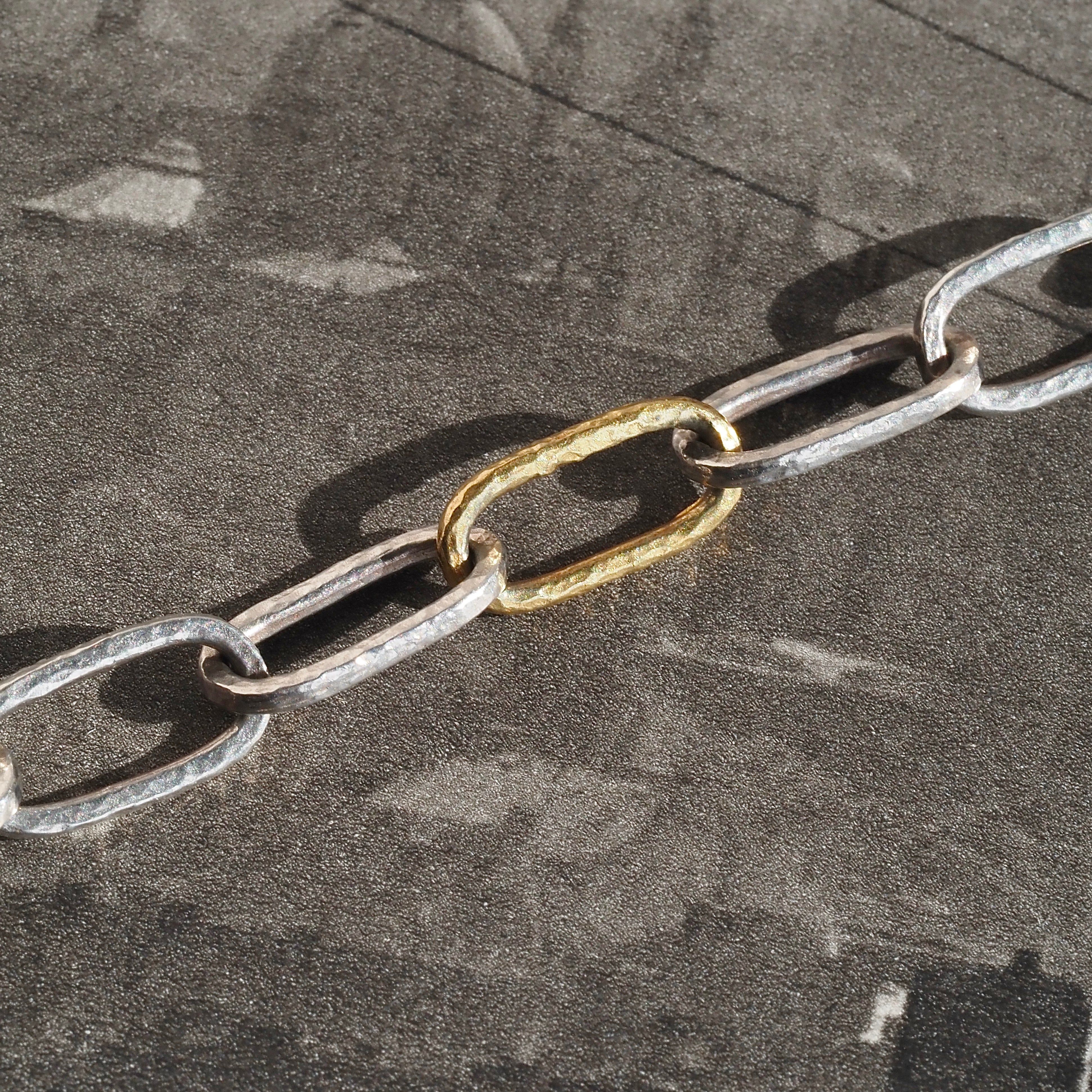 Vintage Sterling Silver Chain Bracelet with Single 22k Gold Link