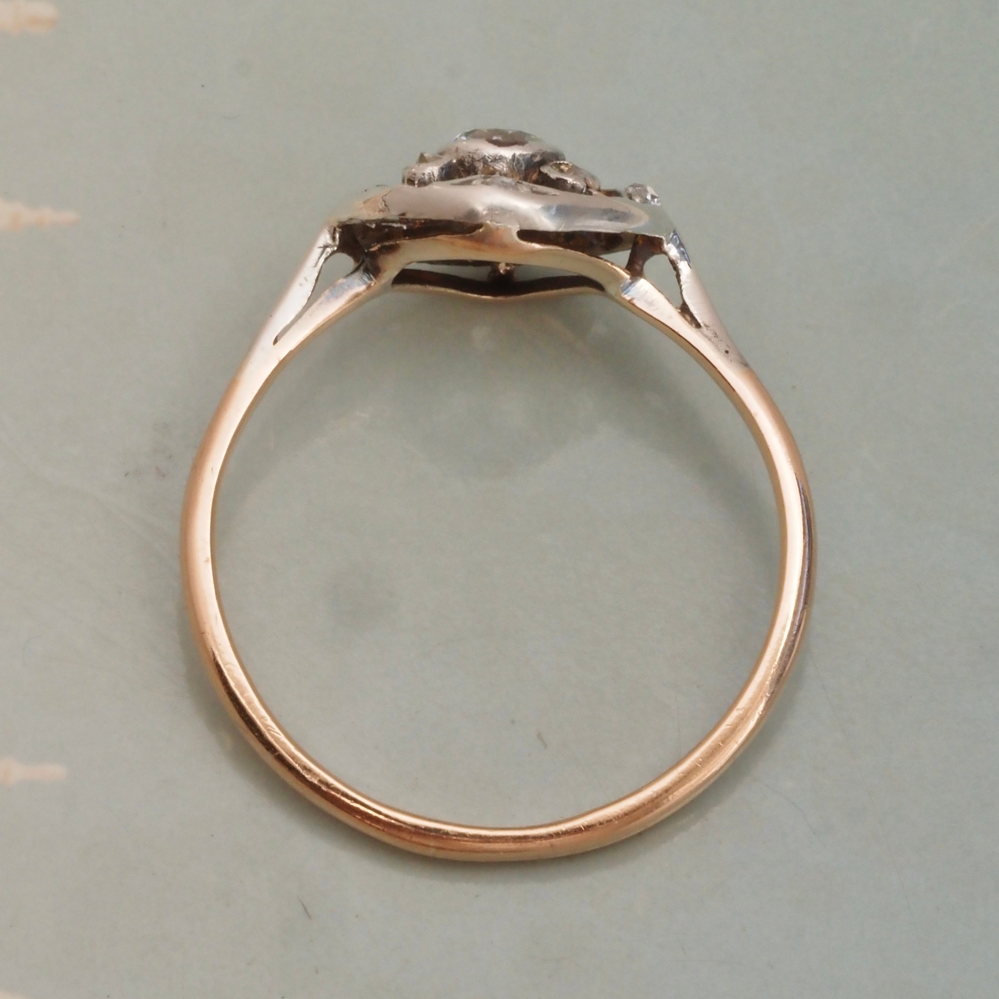 Antique Edwardian 14k Gold Old European Cut Diamond Quatrefoil Ring