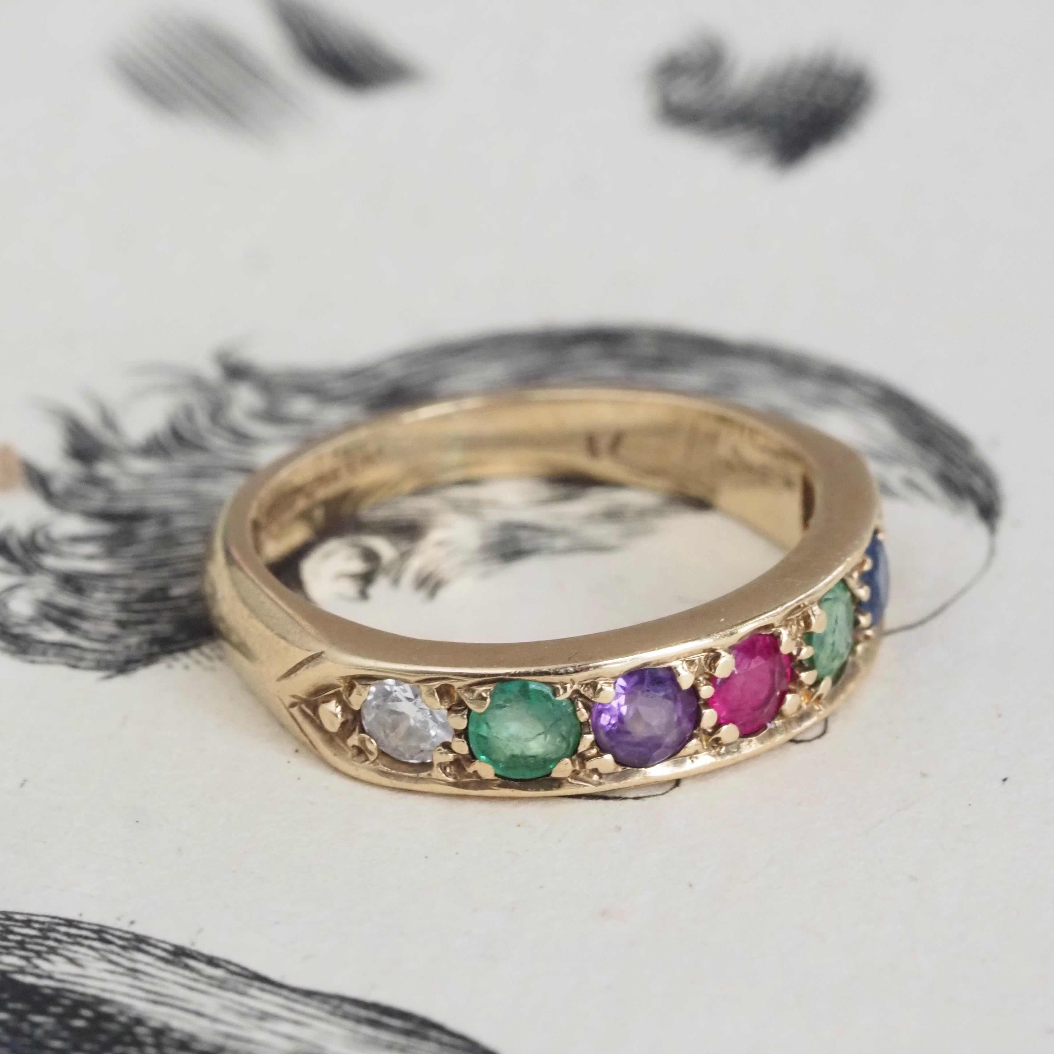 Antique c. 1938 English “Dearest” Acrostic 10k Gold Ring