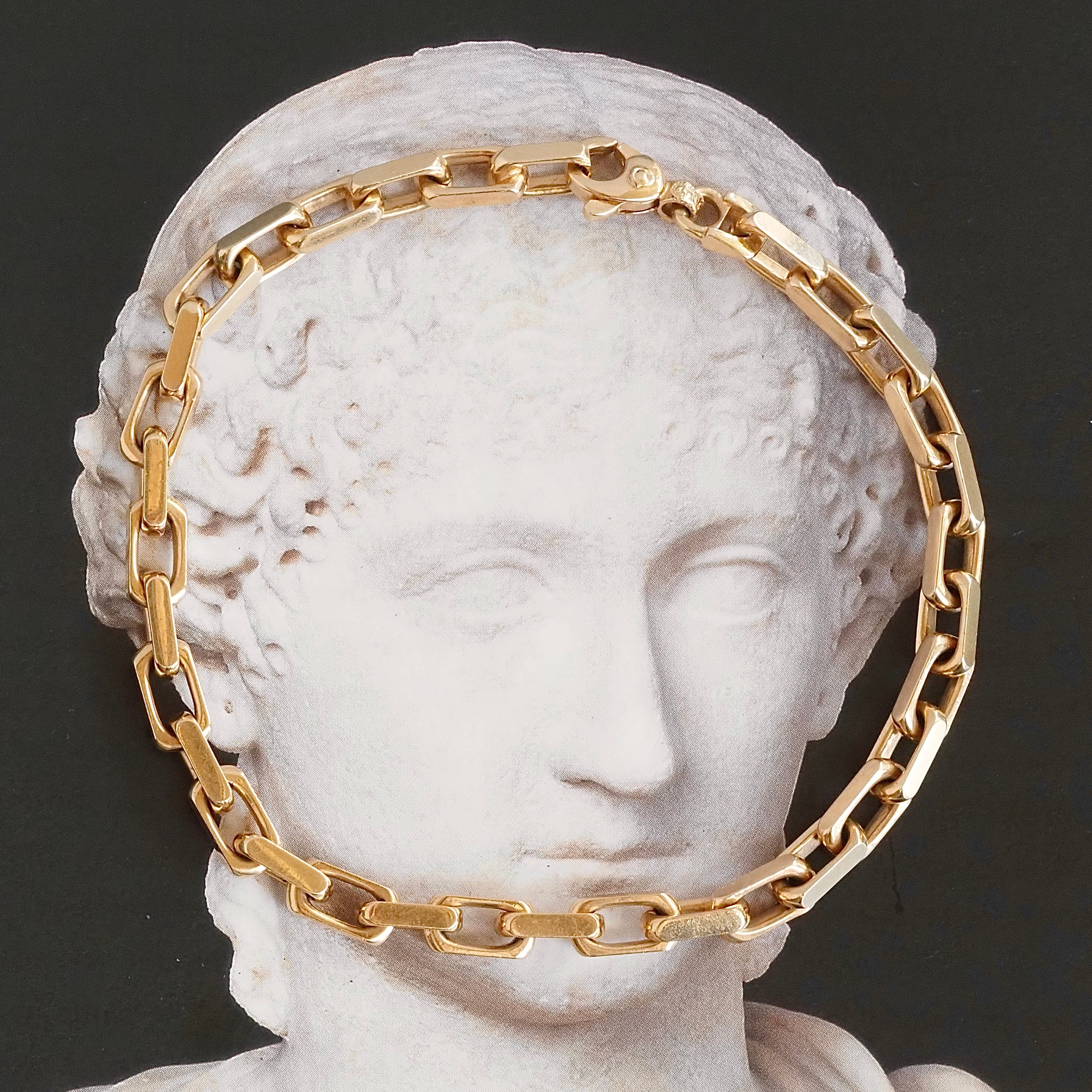 Vintage Solid 14k Gold Squared Oval Link Chain Bracelet