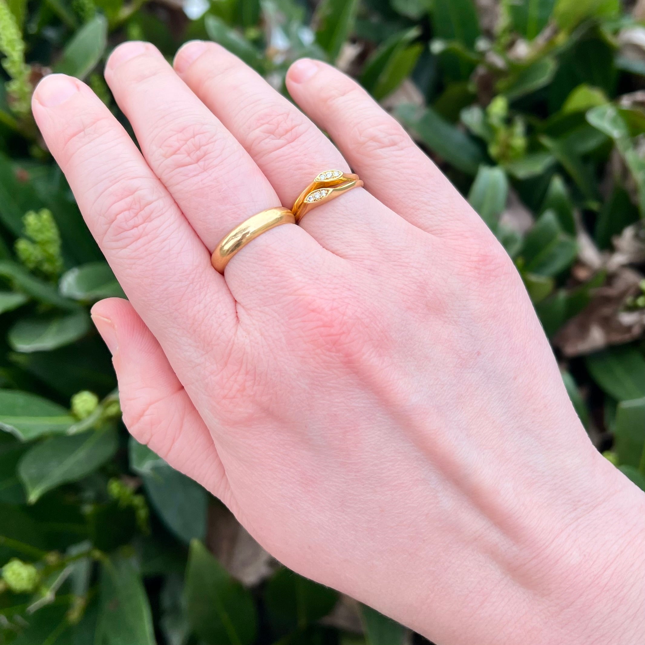 Vintage Portuguese 19k Gold Diamond Bypass Ring