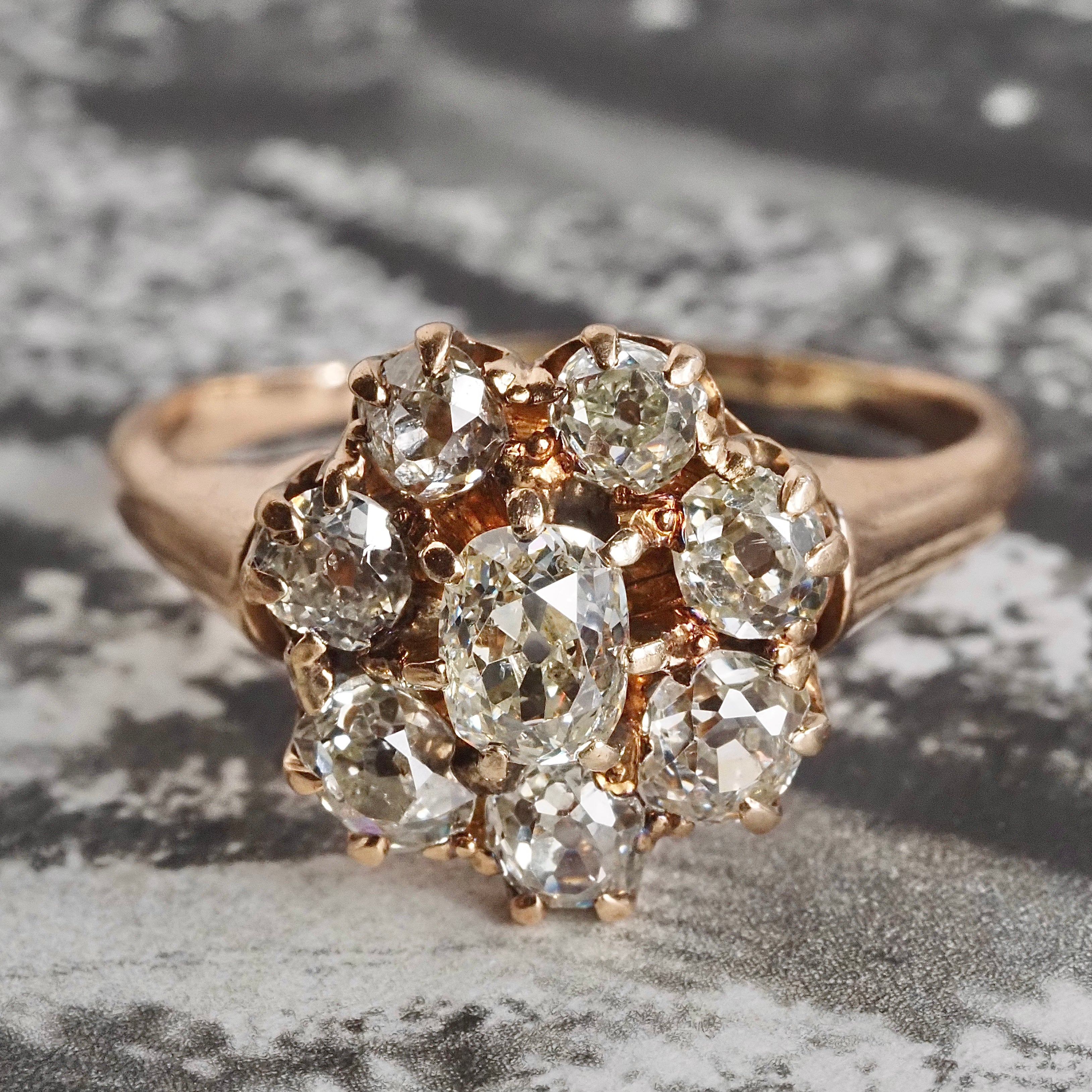 Antique Victorian Old Mine Cut Diamond Cluster 14k Gold Engagement Ring
