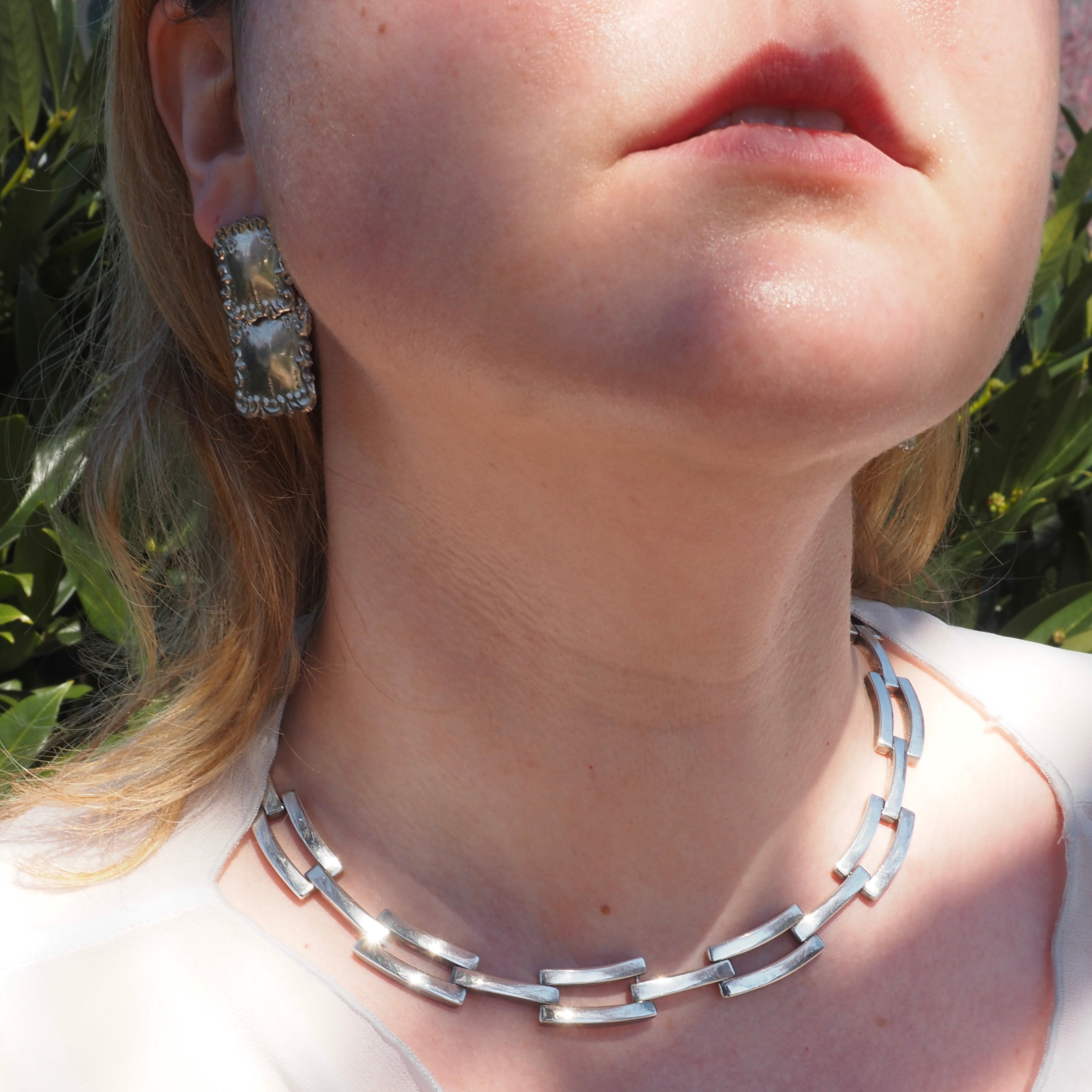 Vintage Gucci Link Sterling Silver Collar Necklace