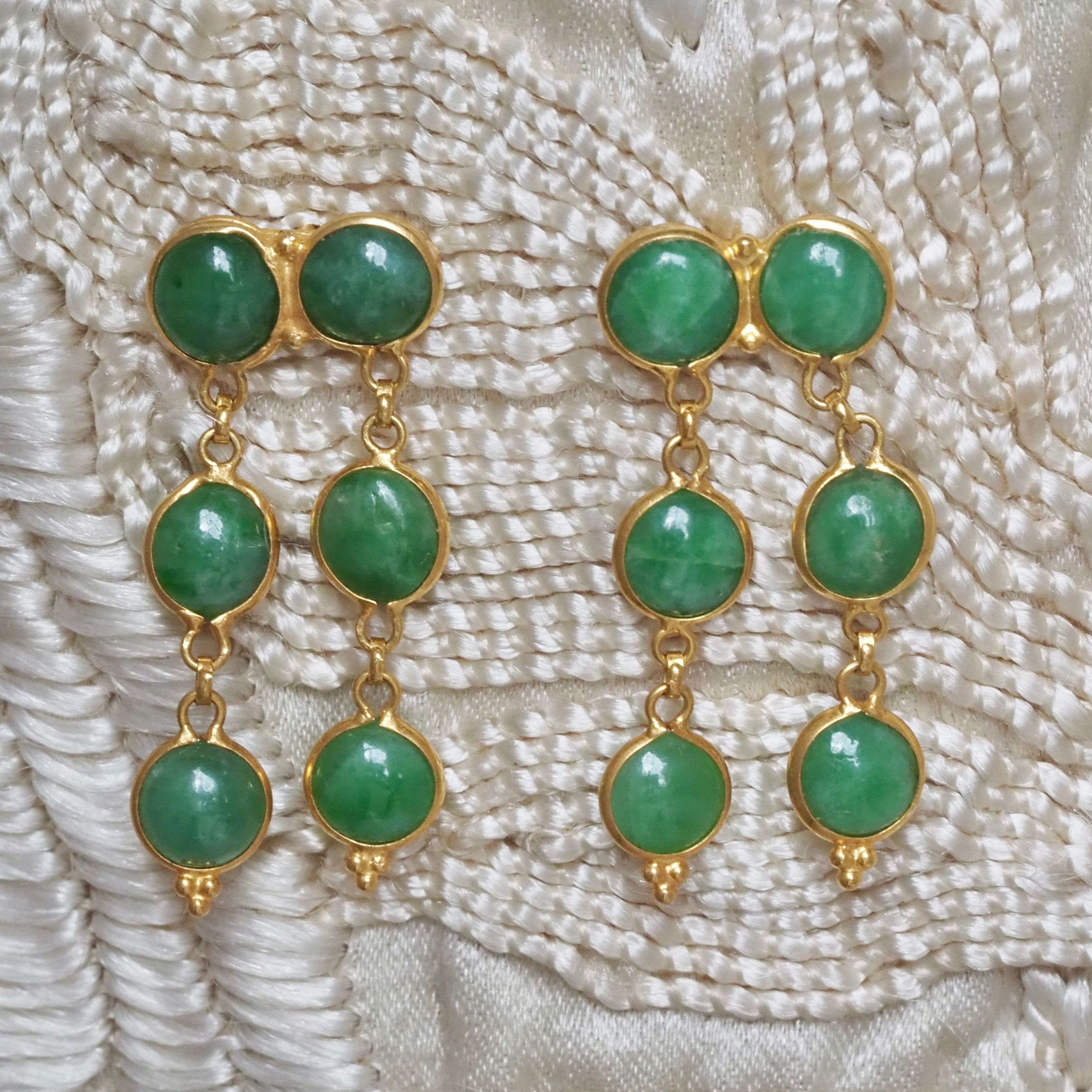 Vintage Ancient Style 22k Gold Jade Double Drop Earrings
