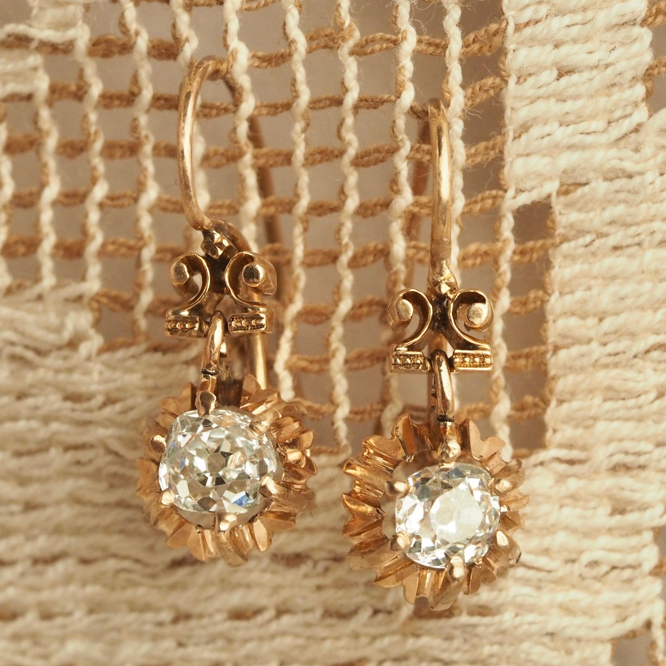 Antique Victorian 14k Gold Old Mine Cut Diamond Earrings