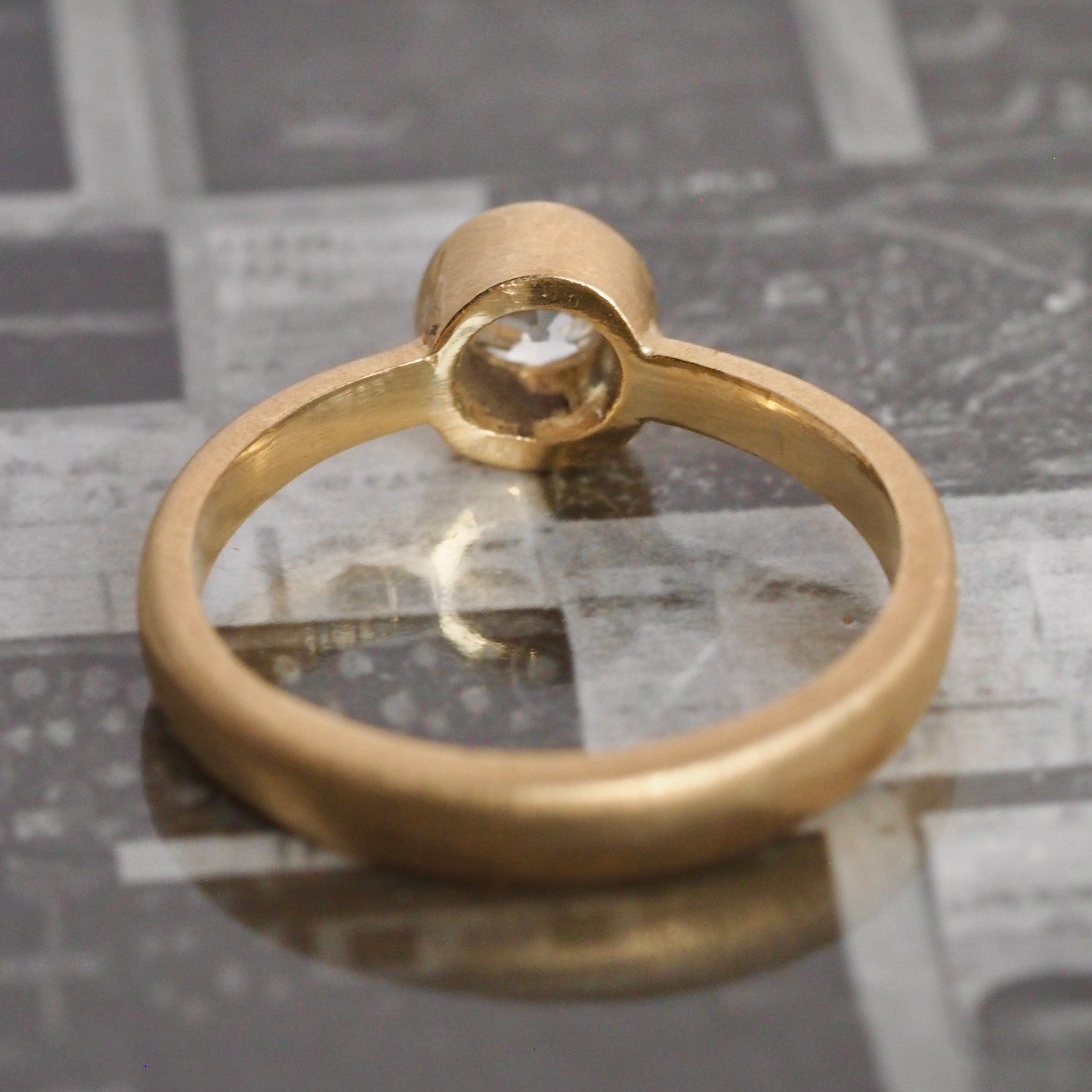 Brushed 18k Gold Old Mine Cut Diamond Bezel Set Ring