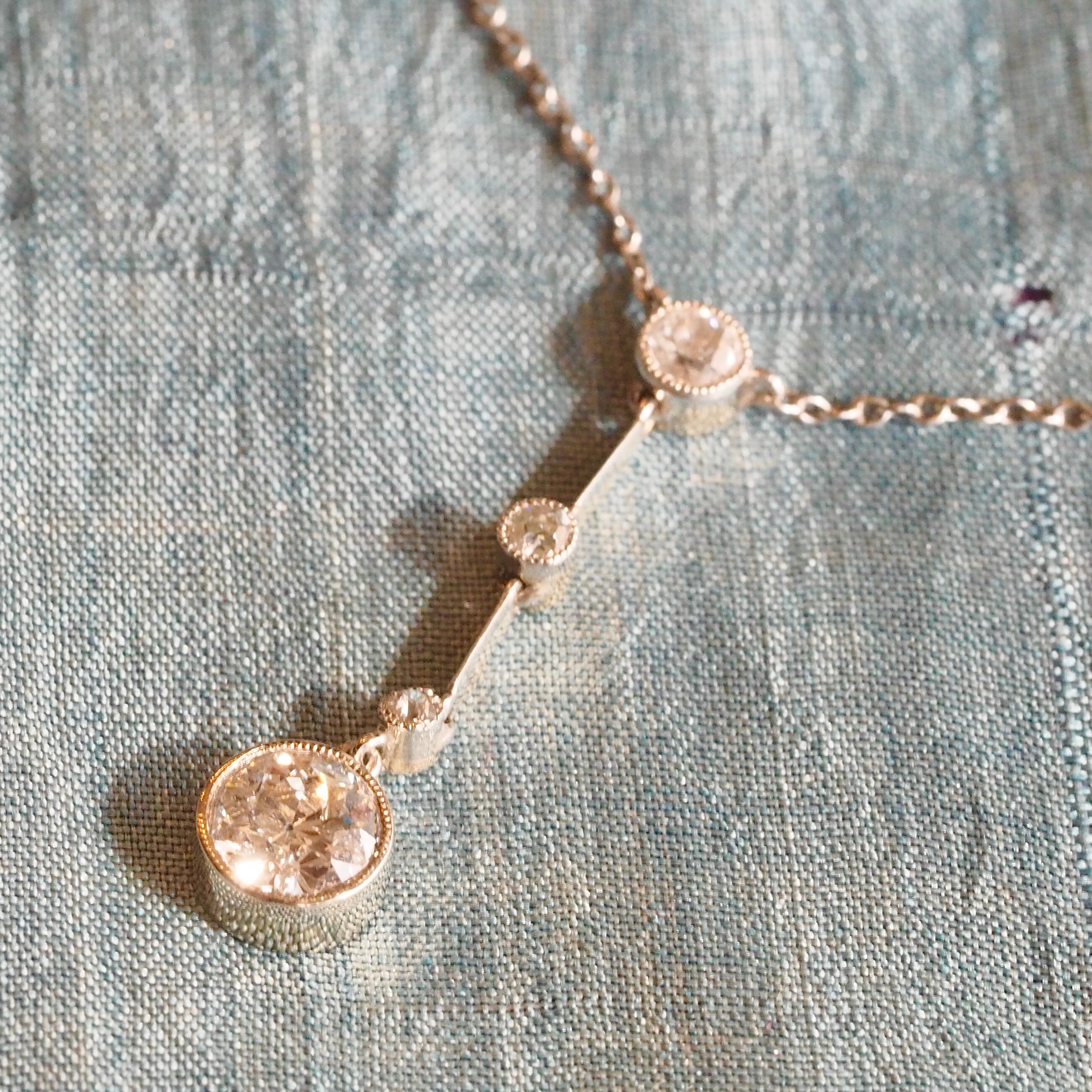 Art Deco Platinum & 14k White Gold Diamond Lavalier Necklace