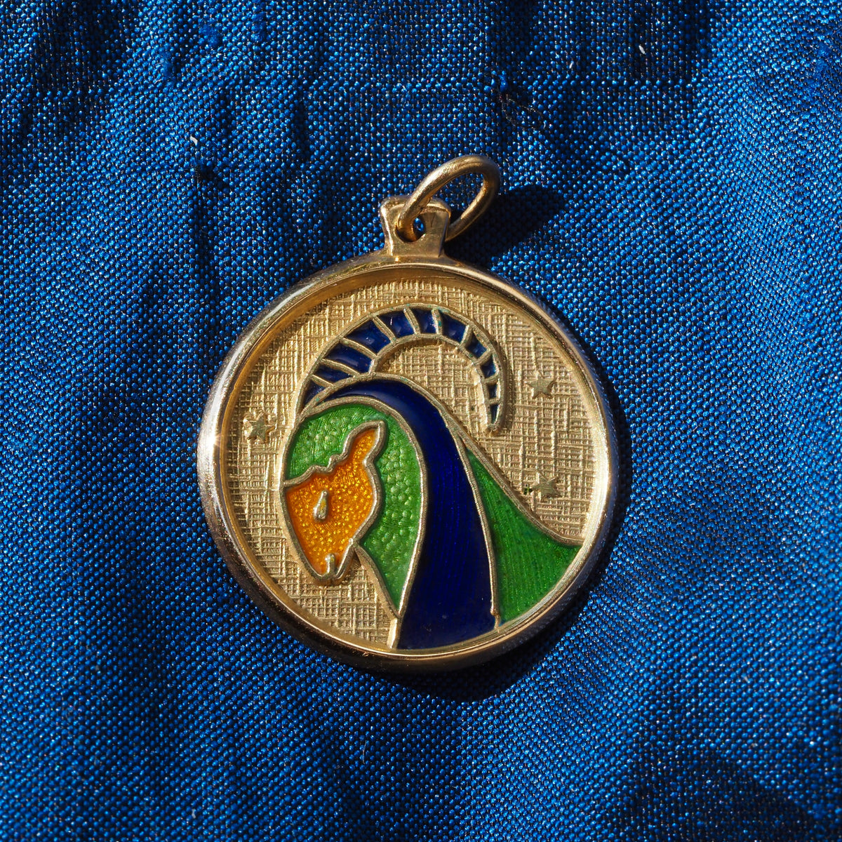 Vintage Greek Aries Enamel 18k Gold Pendant