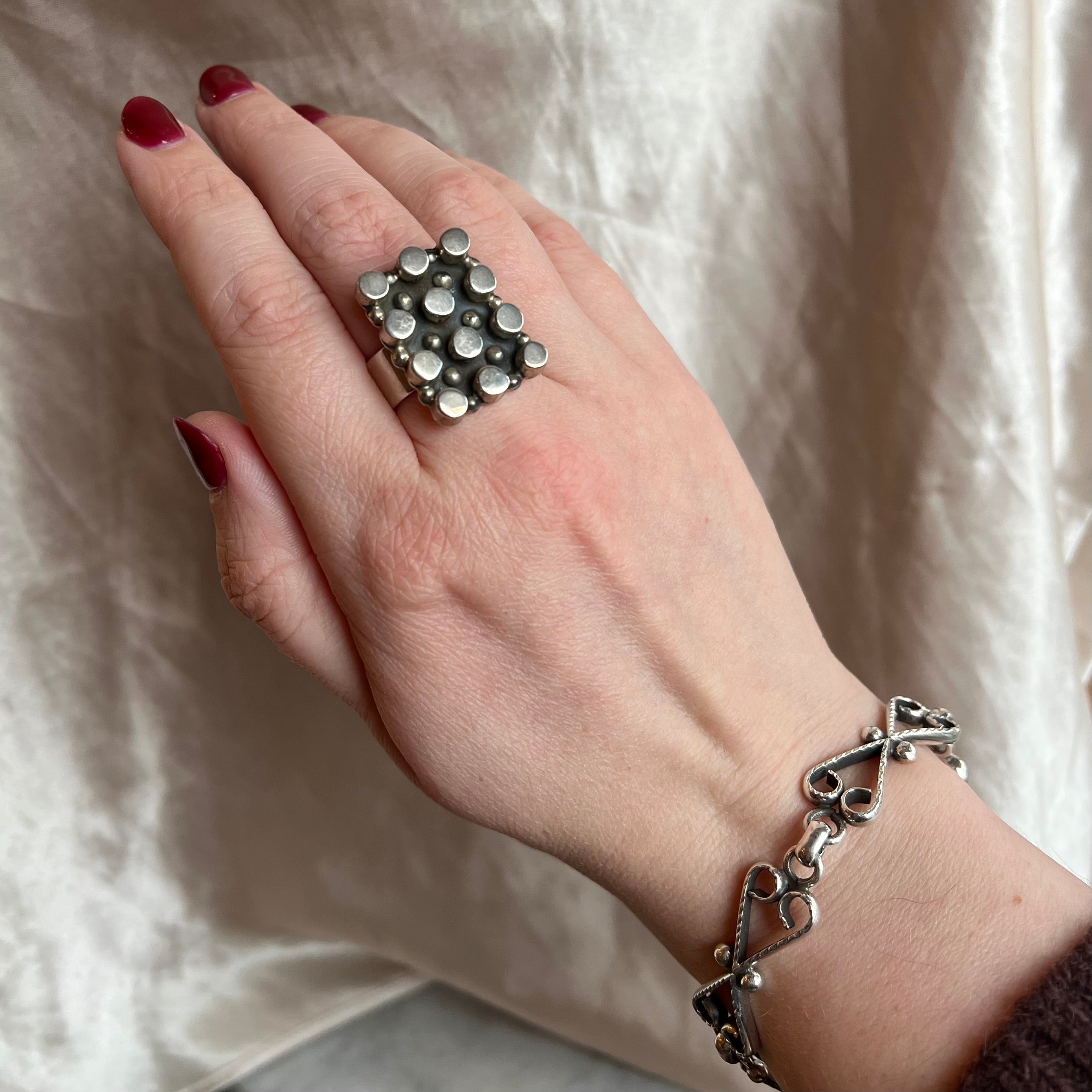 Vintage Sterling Silver Grid Ring