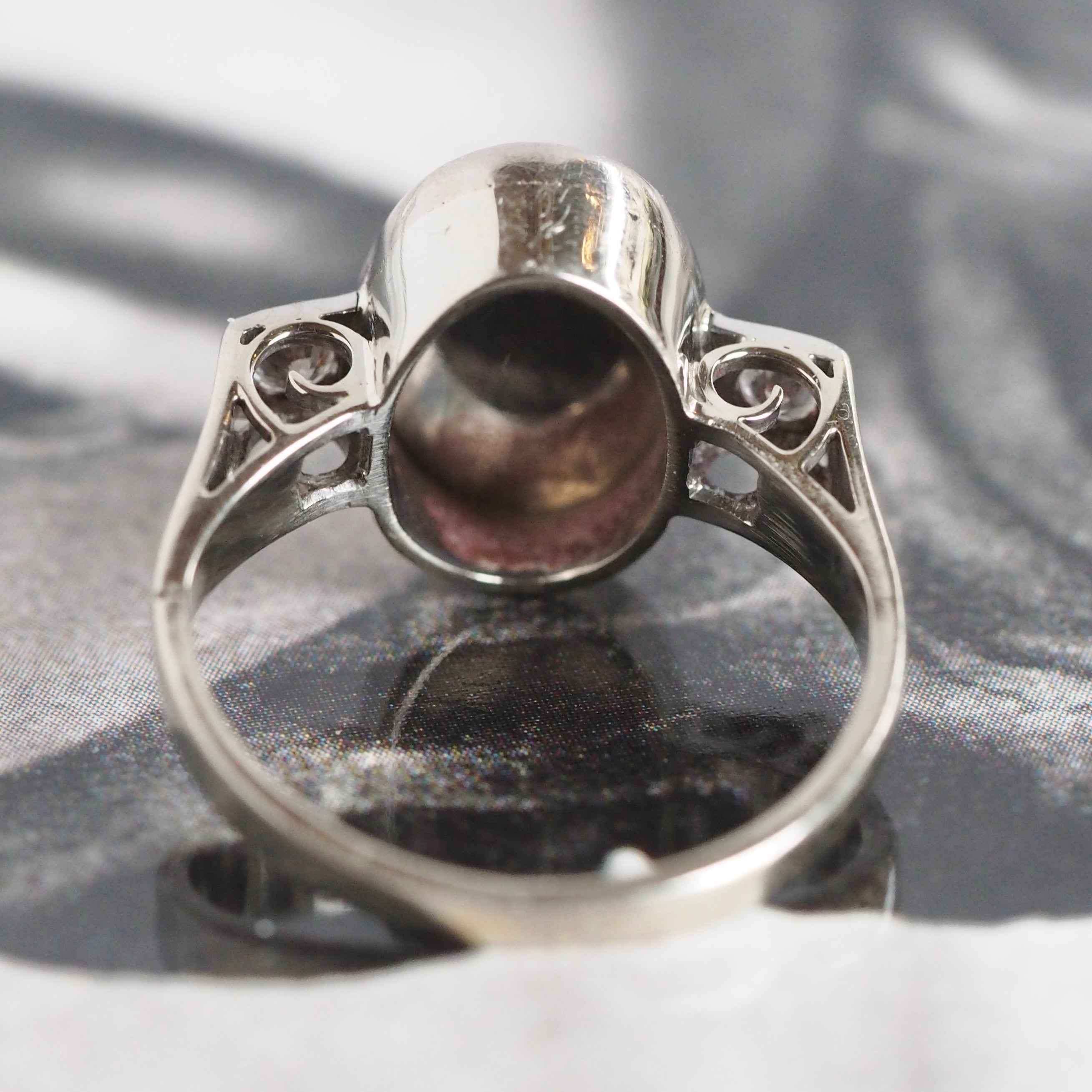 Art Deco 14k White Gold Jade Diamond Ring