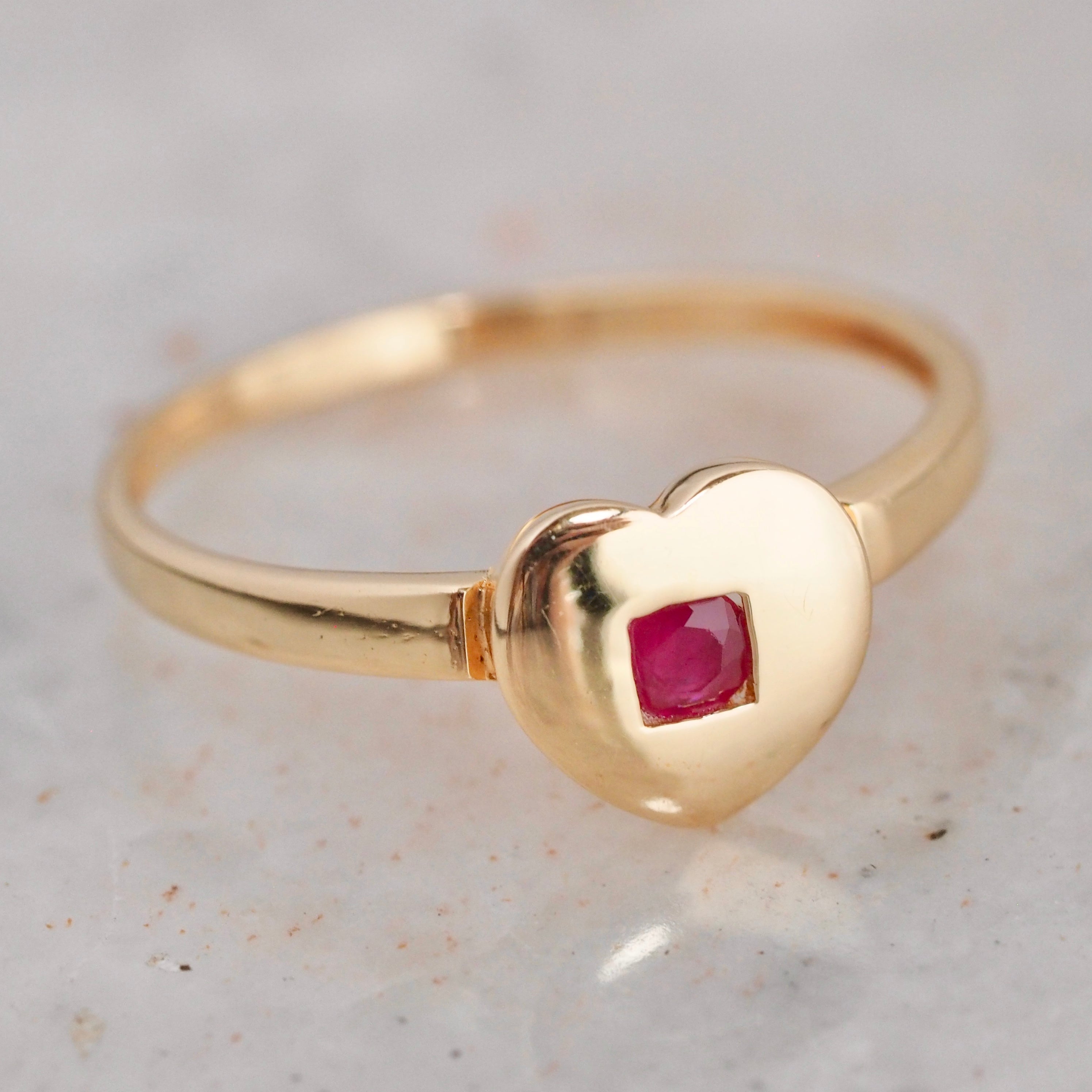 Vintage French 18k Gold Natural Ruby Heart Ring