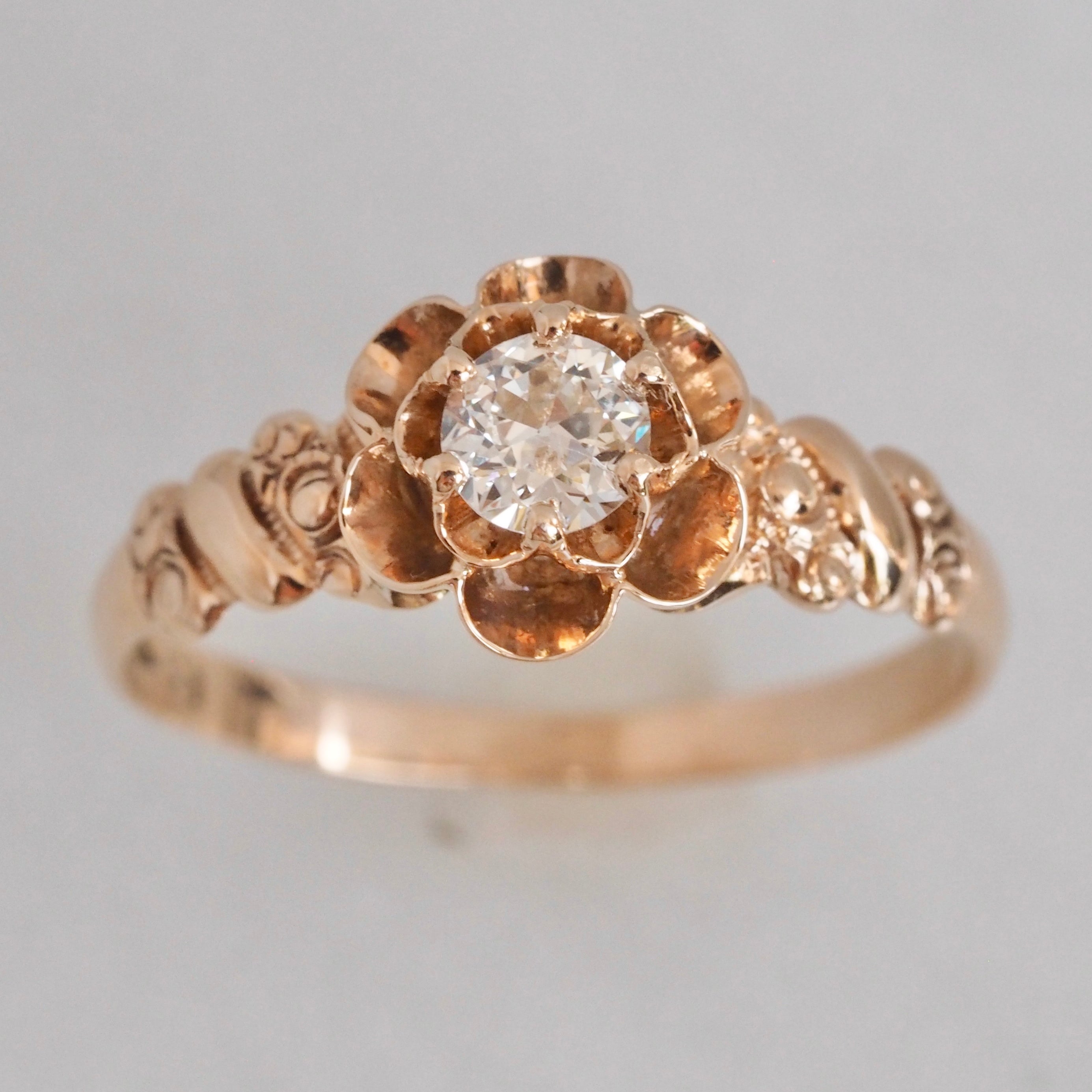 Antique Victorian 10k Gold Old European Cut Diamond Flower Ring