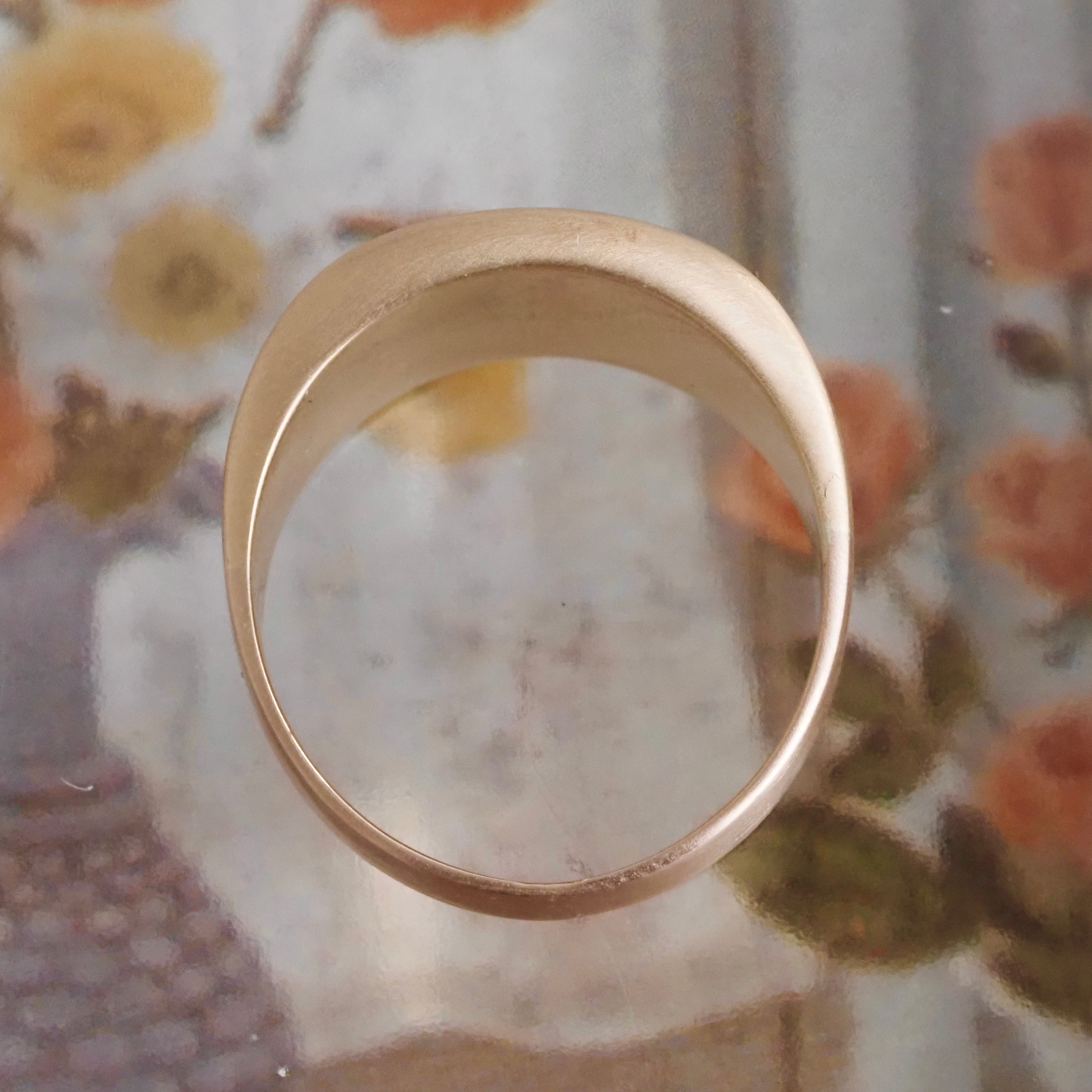 Vintage Inlaid Lapis Brushed 14k Gold Ring