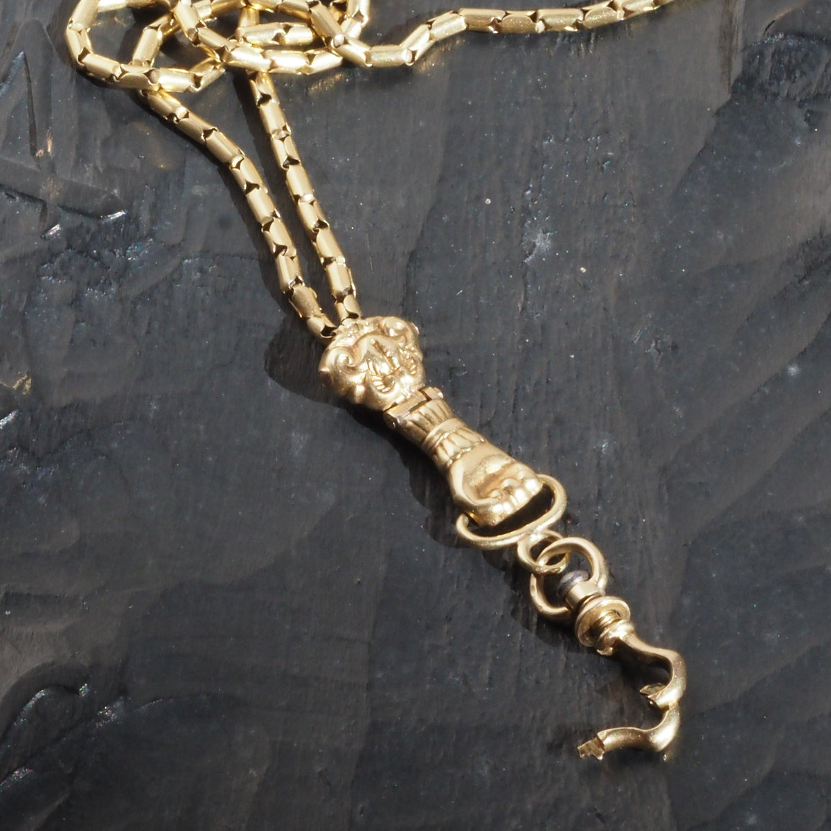 Antique c. 1837-1847 French 18k Gold Chain with Hand Swivel Clip and Slider Necklace