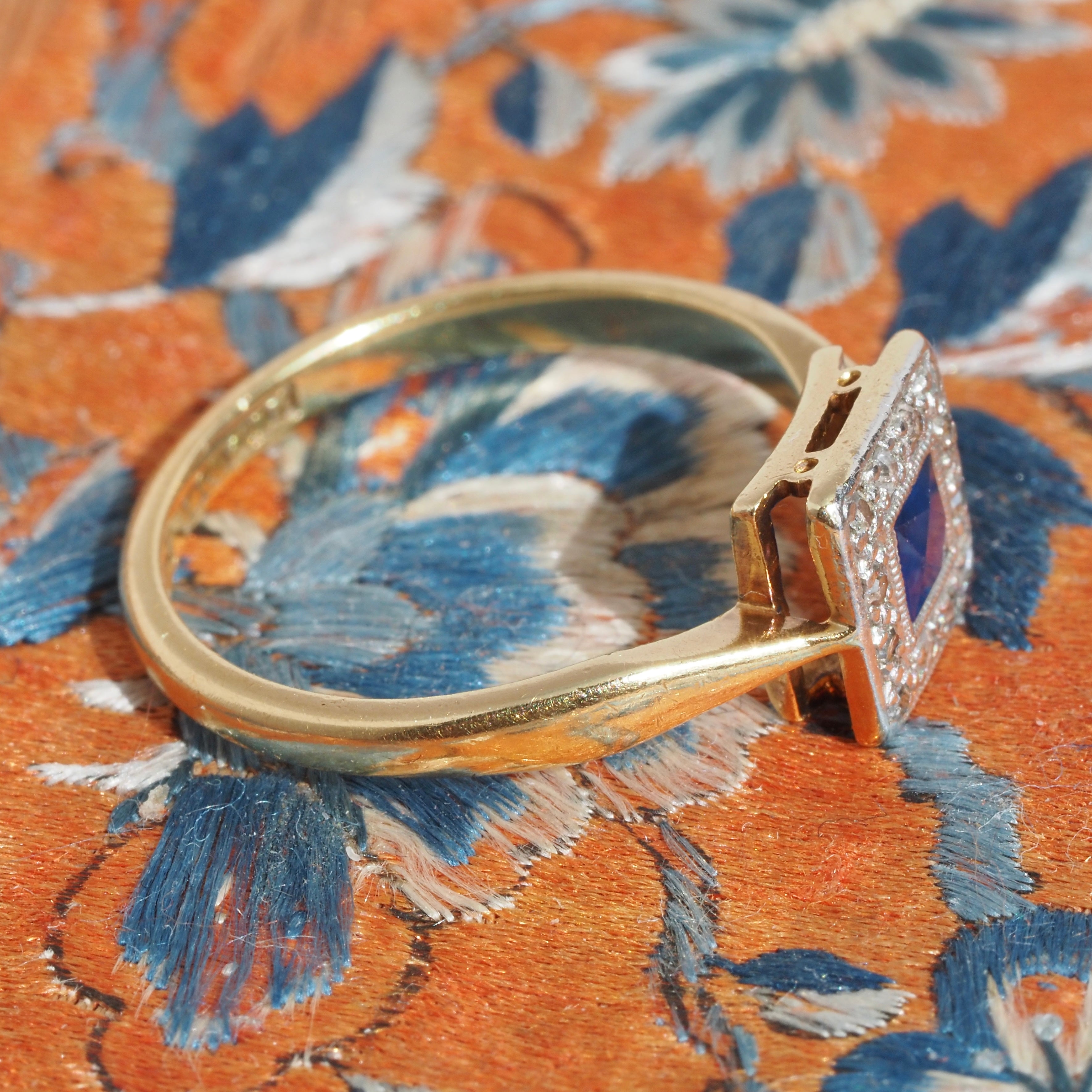 Antique English Sapphire & Diamond 18k Gold Platinum Ring