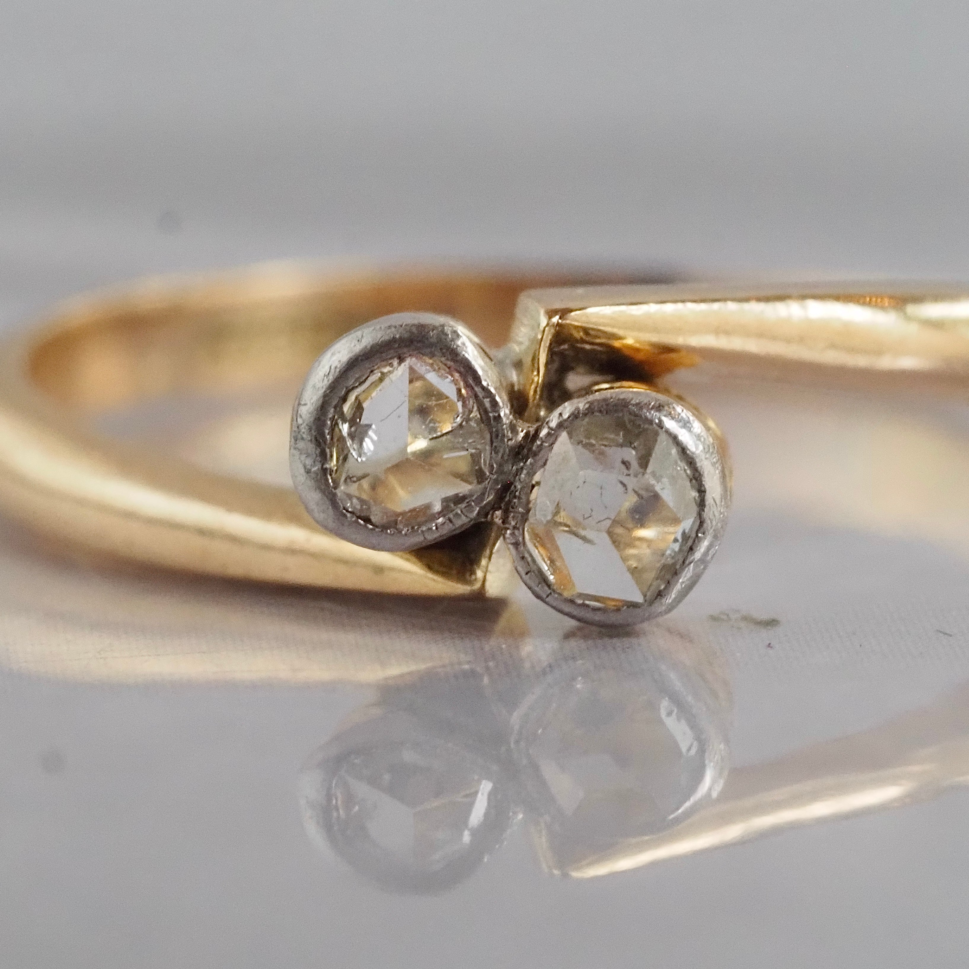 Antique Moi et Toi Rose Cut Diamond 18k Gold & Platinum Ring