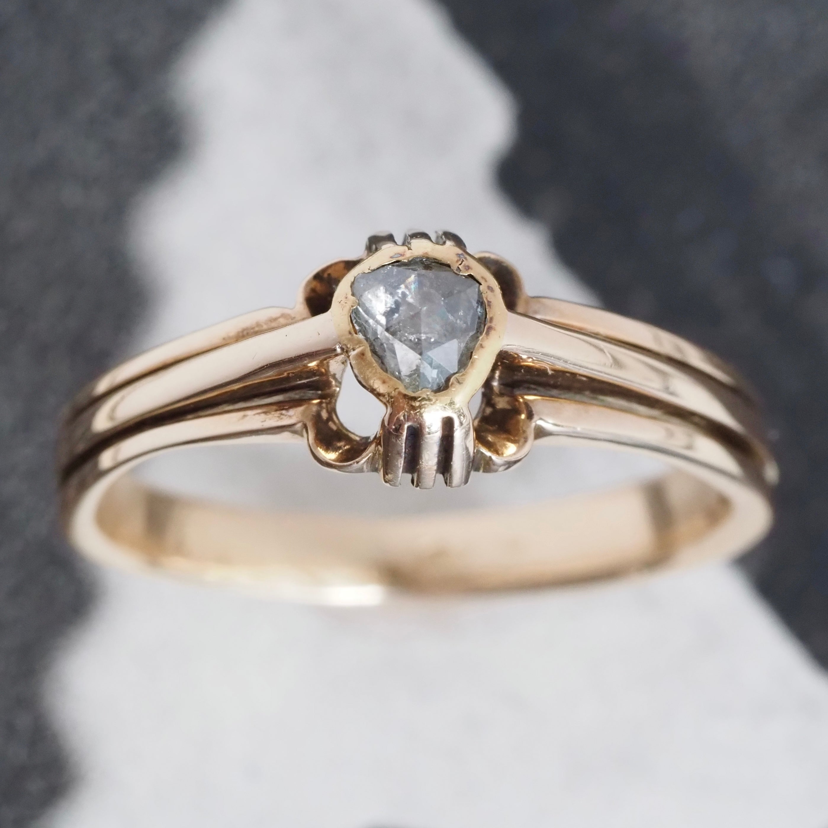 Antique 19th Century Czech 14k Foil Backed Rose Cut Diamond Solitaire from Prague