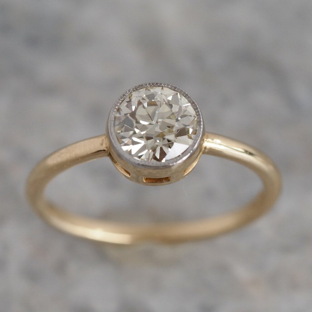 18k Gold Old European Cut Diamond Solitaire Engagement Ring