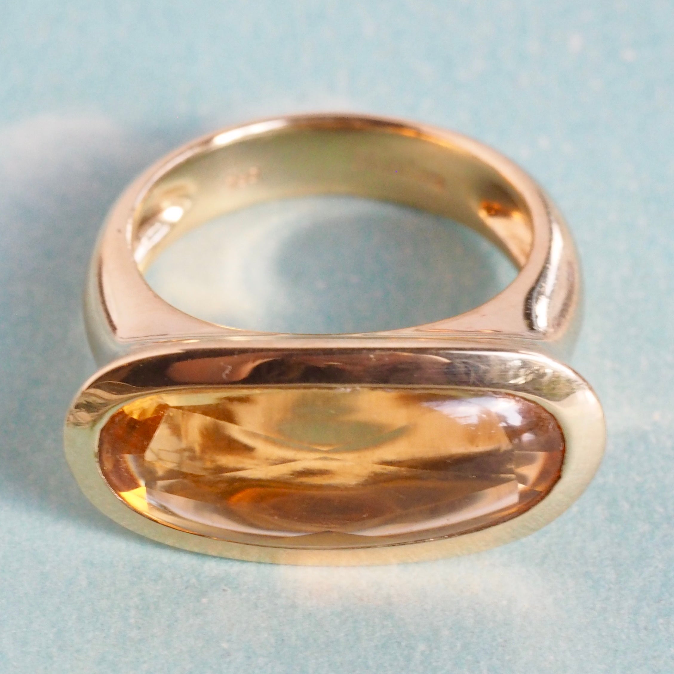 Vintage Italian 18k Gold Modernist Buff Cut Citrine Ring