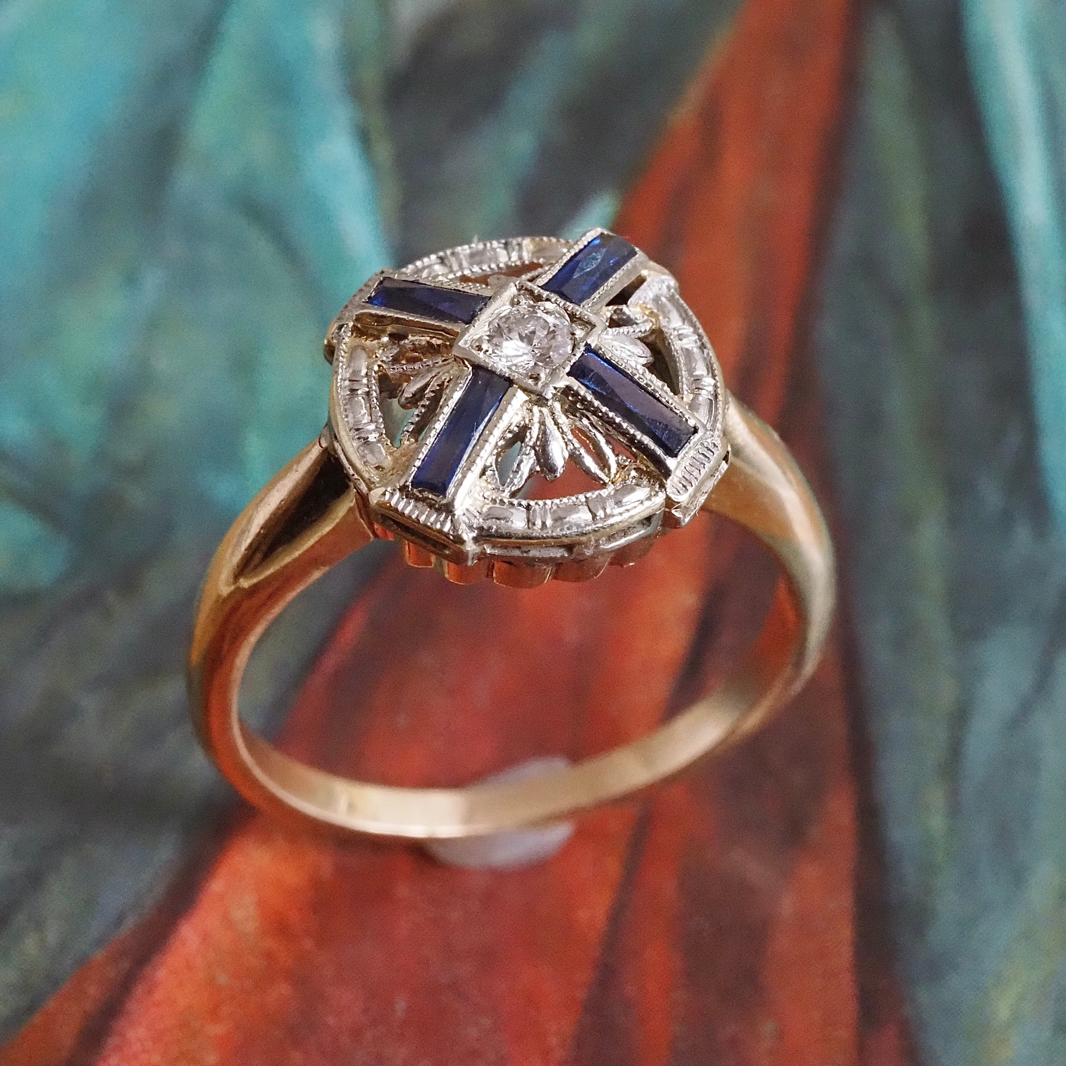 Art Deco Sapphire and Diamond 14k Gold Ring