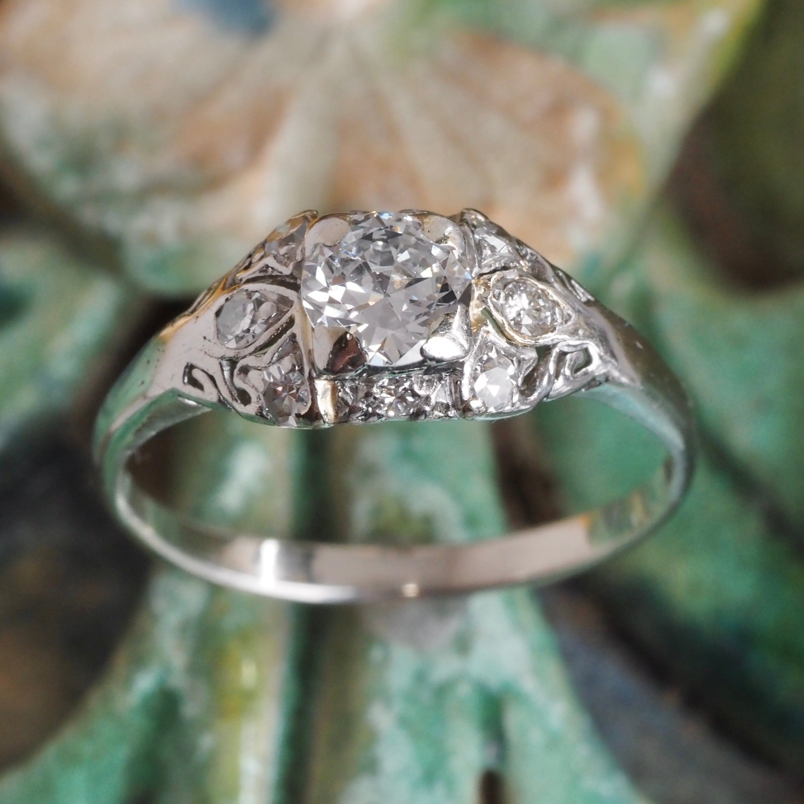 Antique Early Art Deco Platinum Old Mine Cut Diamond Ring