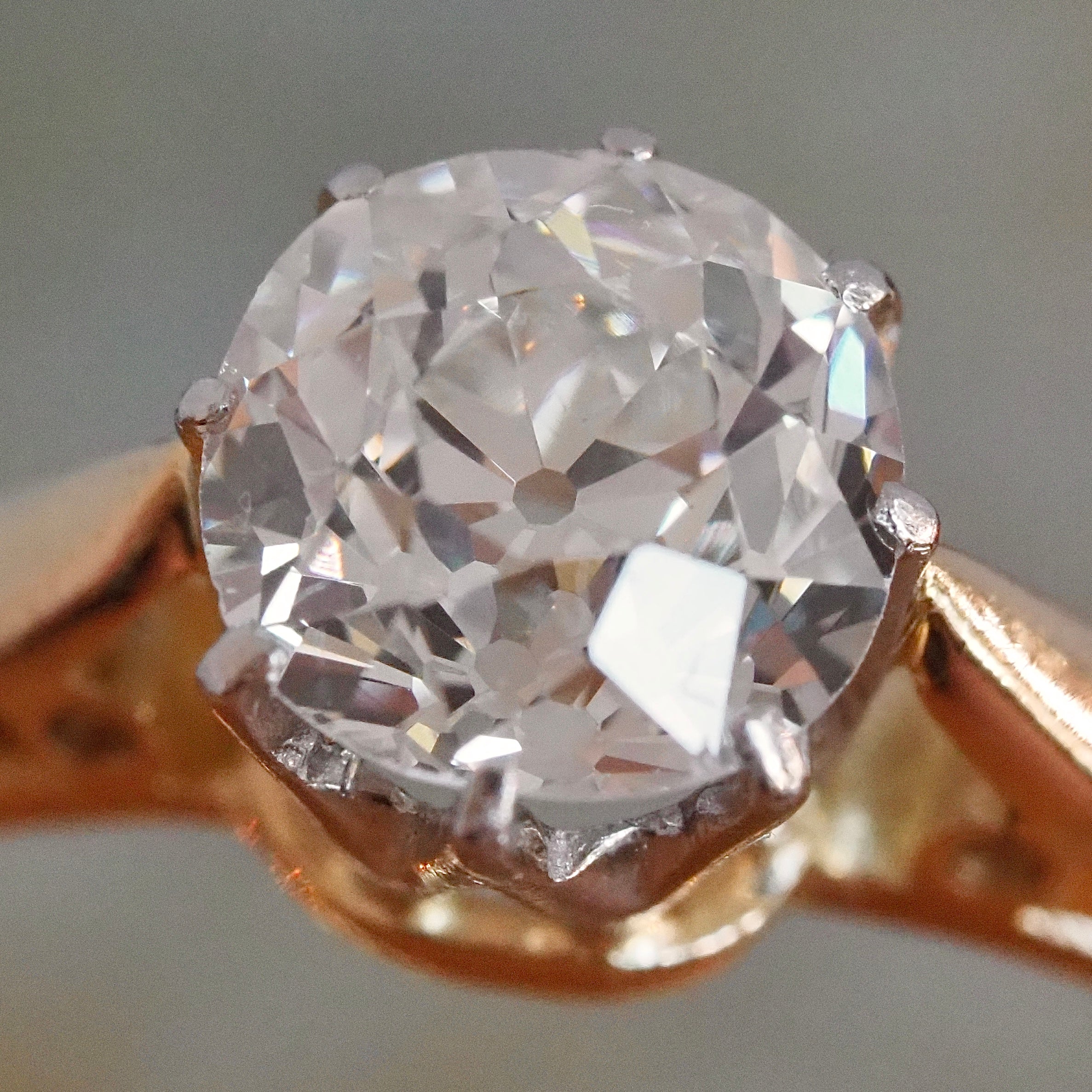 Antique 18k Gold and Platinum Old Mine Cut Diamond Solitaire Ring