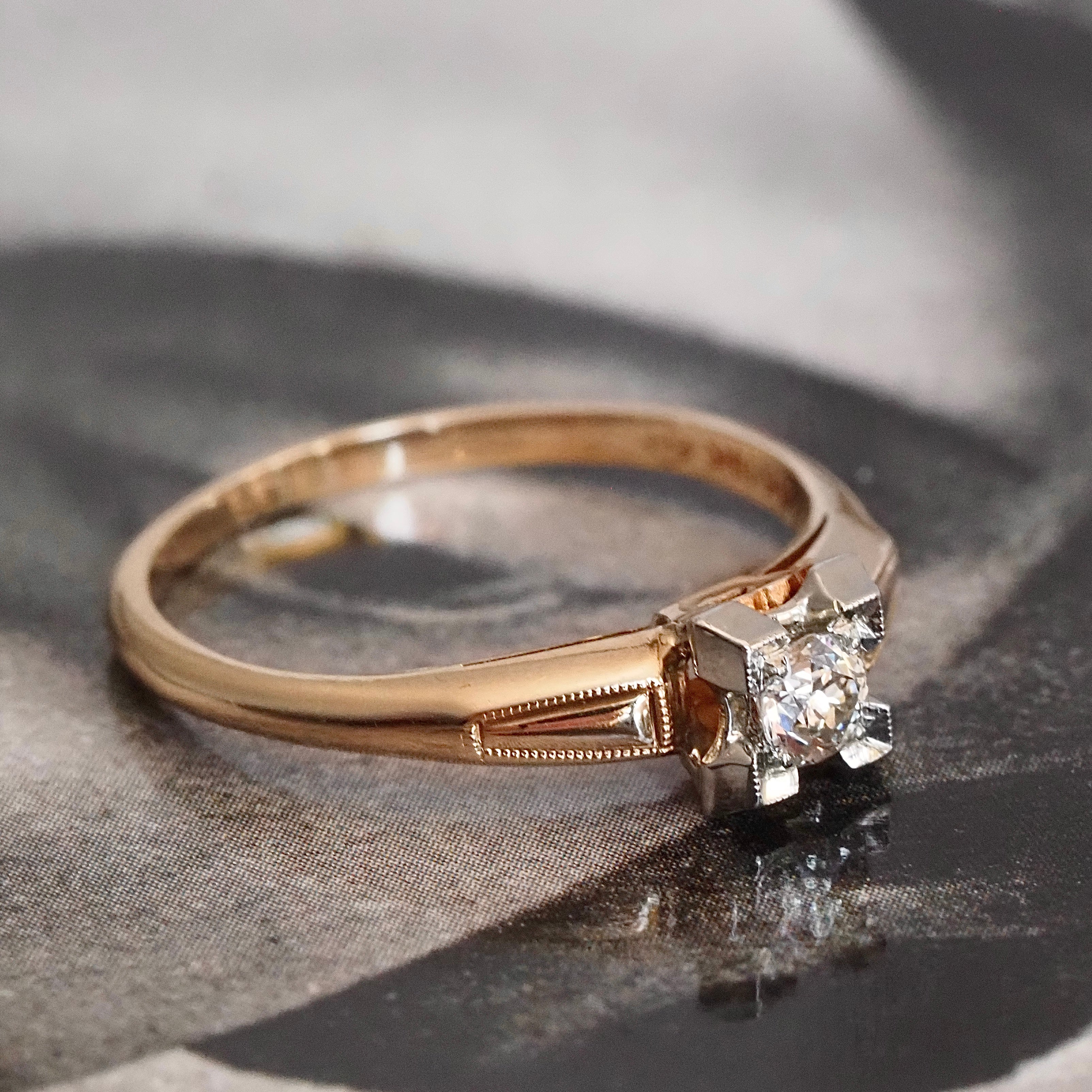 Mid-Century Old European Cut Diamond 14k Gold Engagement Ring