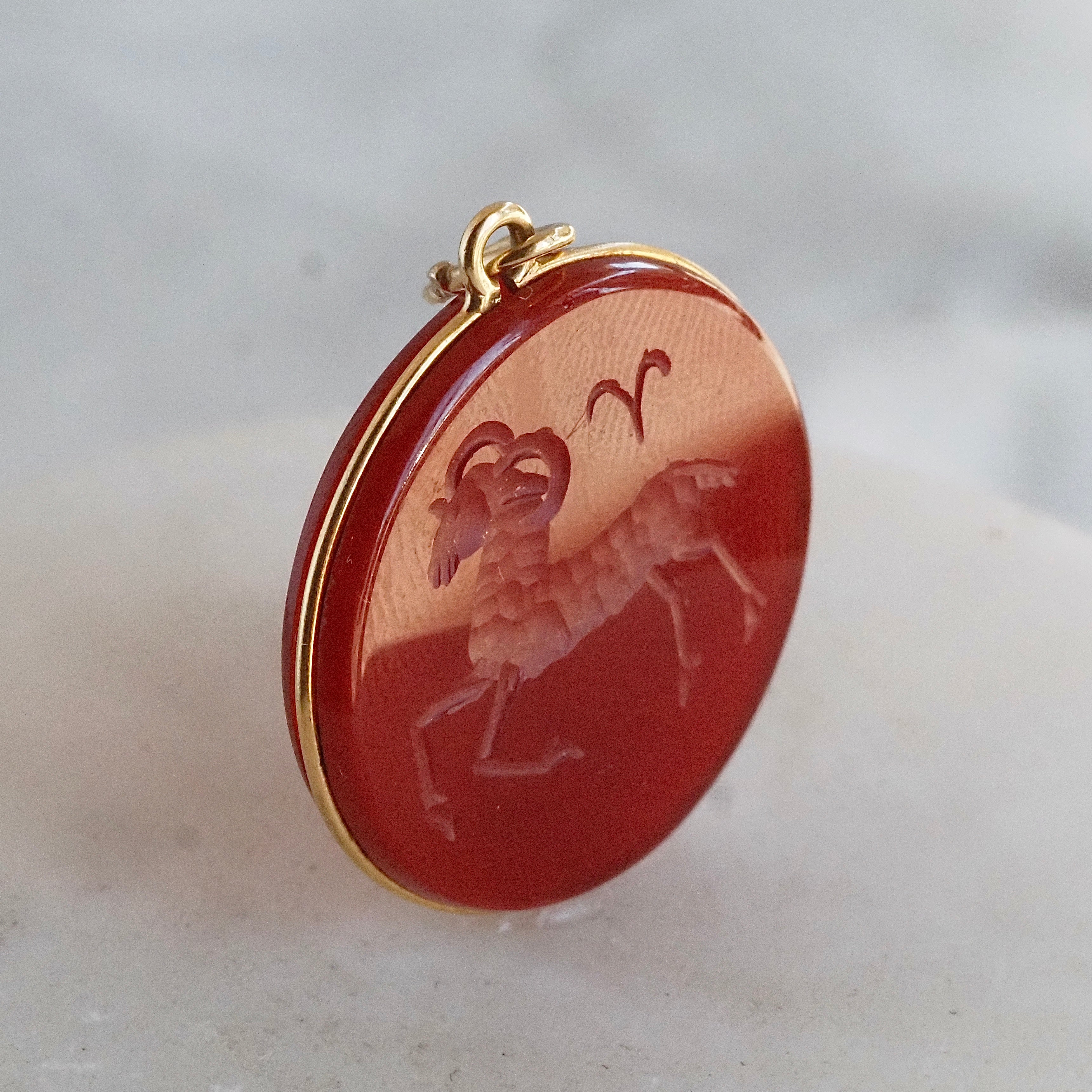 Vintage Carnelian Aries Intaglio 18k Gold Charm Pendant