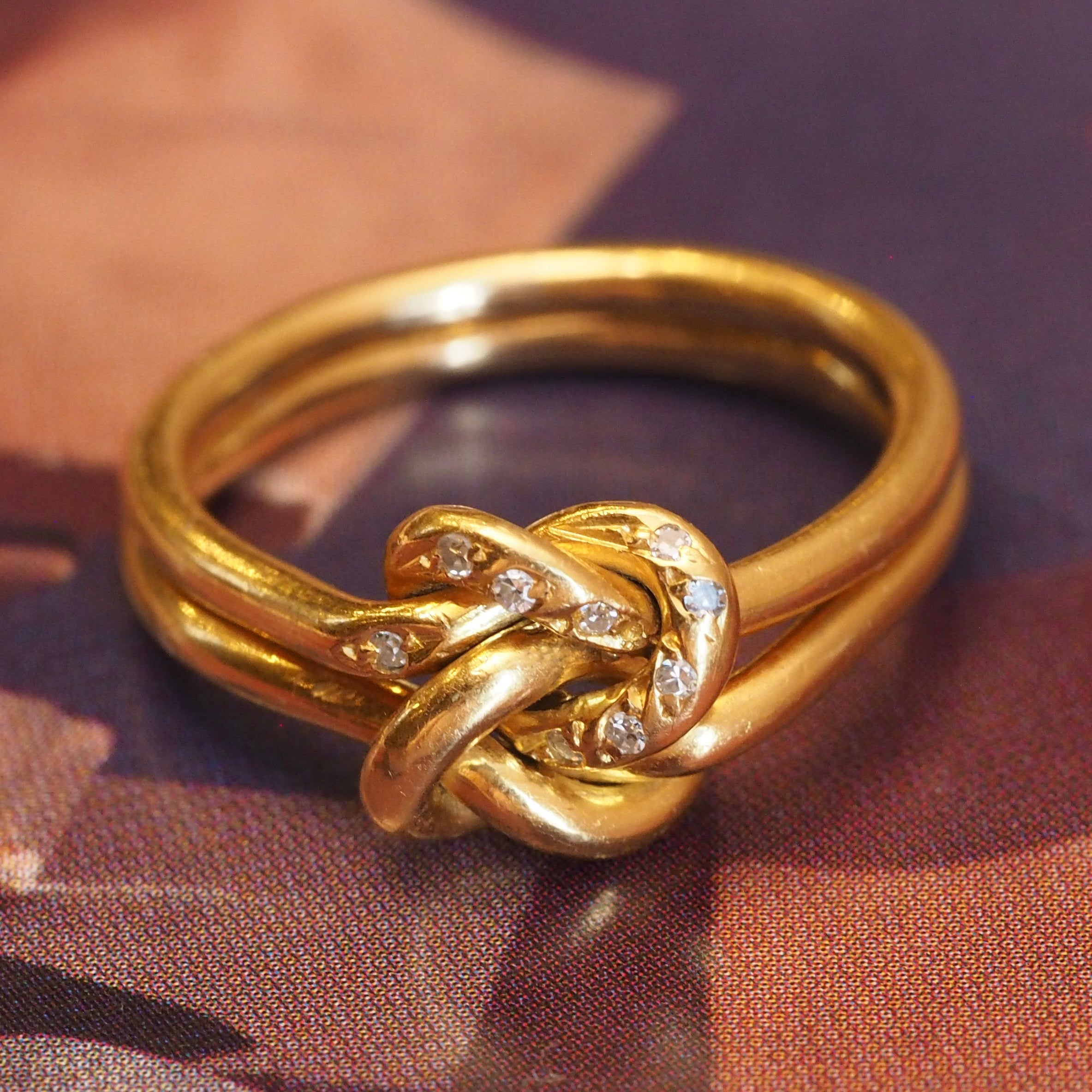 Vintage Portuguese 19k Gold Diamond Double Knot Ring
