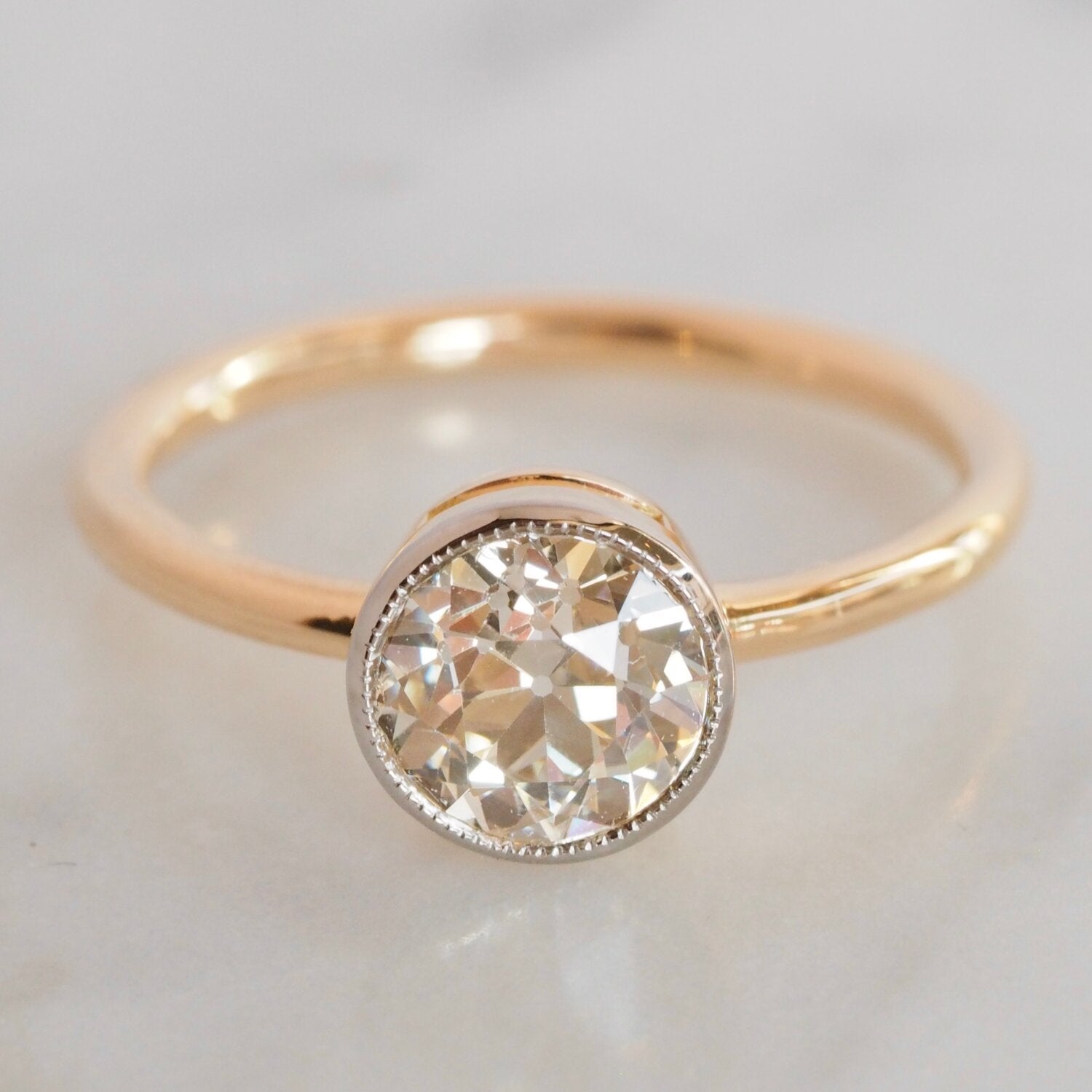 18k Gold Engagement Ring with Antique Old European Cut Diamond